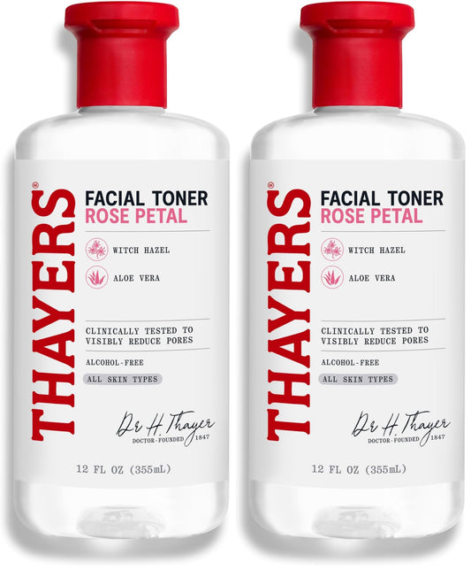 Thayers Facial Toner, Witch Hazel with Aloe Vera, Rose Petal, 12 Fl Oz (Pack of 2)