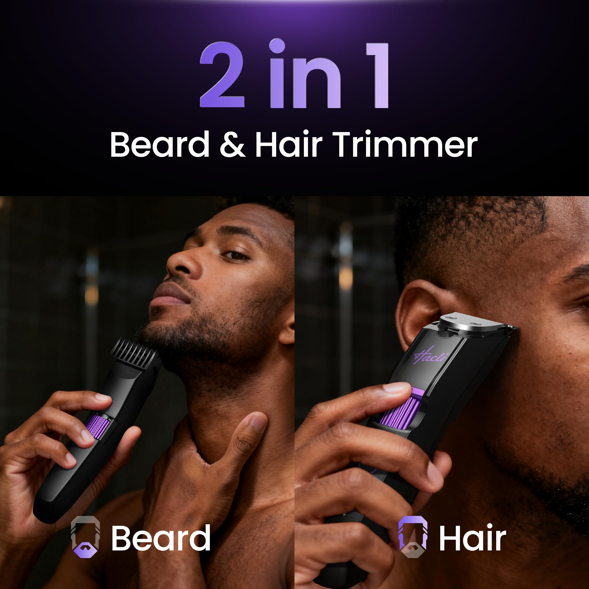 HACLI Professional Beard Trimmer for Men - Cordless IPX7 Waterproof, Precision Dial with 20 Adjustable Length Settings, Wet/Dry Use, 80 Min Runtime, Premium Facial Hair Groomer, Gift for Dad & Husband
