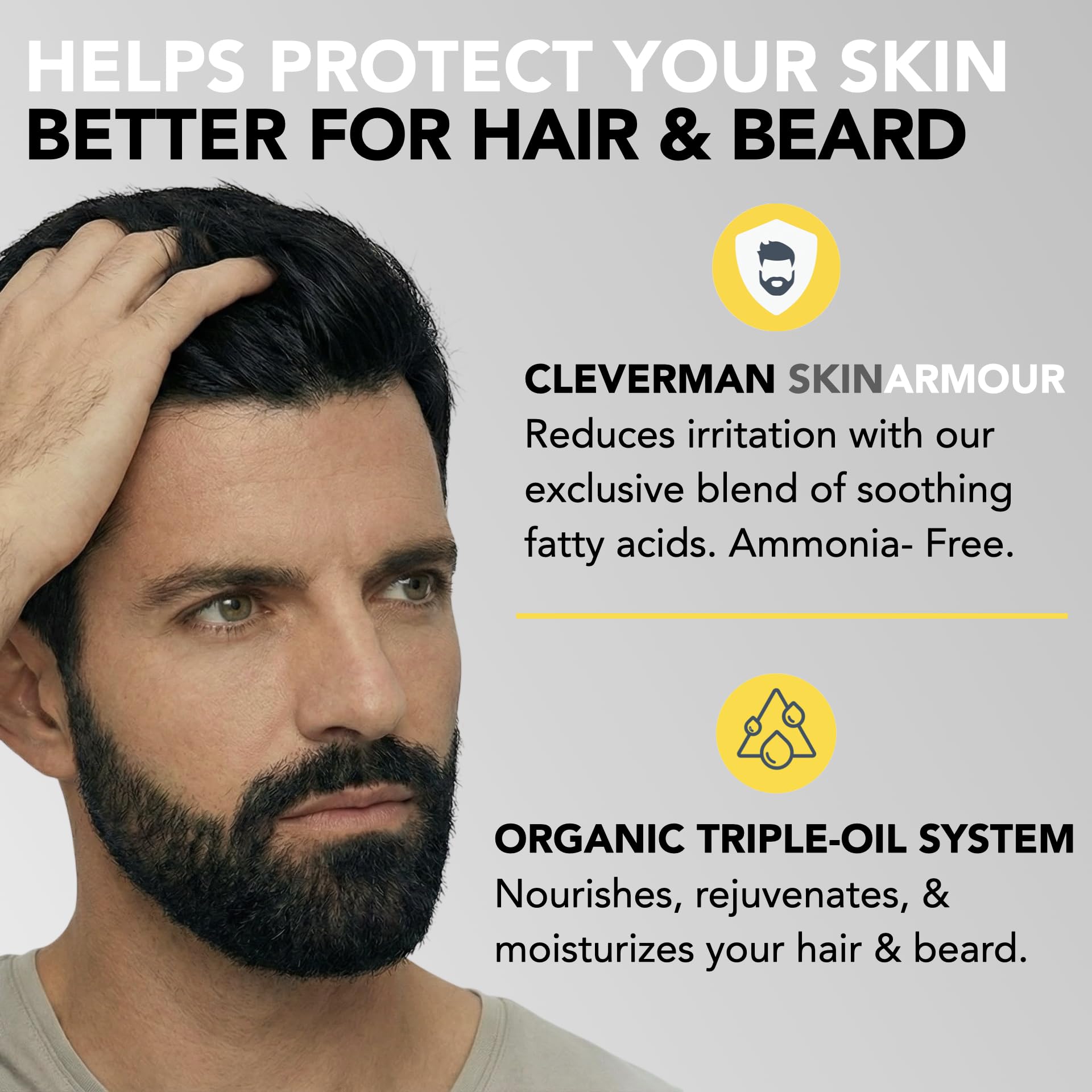 Gray 2X Reusable Hair & Beard Dye for Men – Auburn 7.04 | Up to 10 Uses, 7 Minutes | Natural Gray Coverage, No-Drip Cream with SkinArmour® – Cleverman