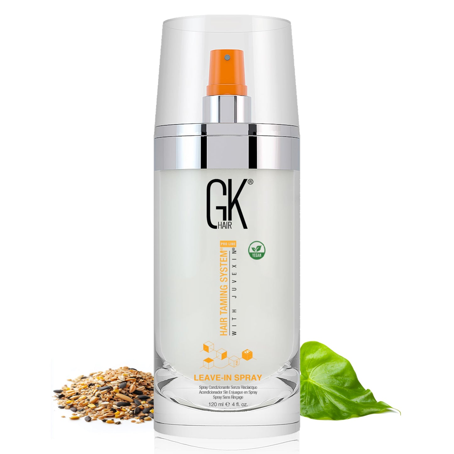 GK HAIR Global Keratin Leave-In Conditioner Detangler Spray 120 ml - For Dry, Damaged and Frizzy Hair Protection With Organic Natural Oil Strength & Shine | Hydrating Smoothing Styler