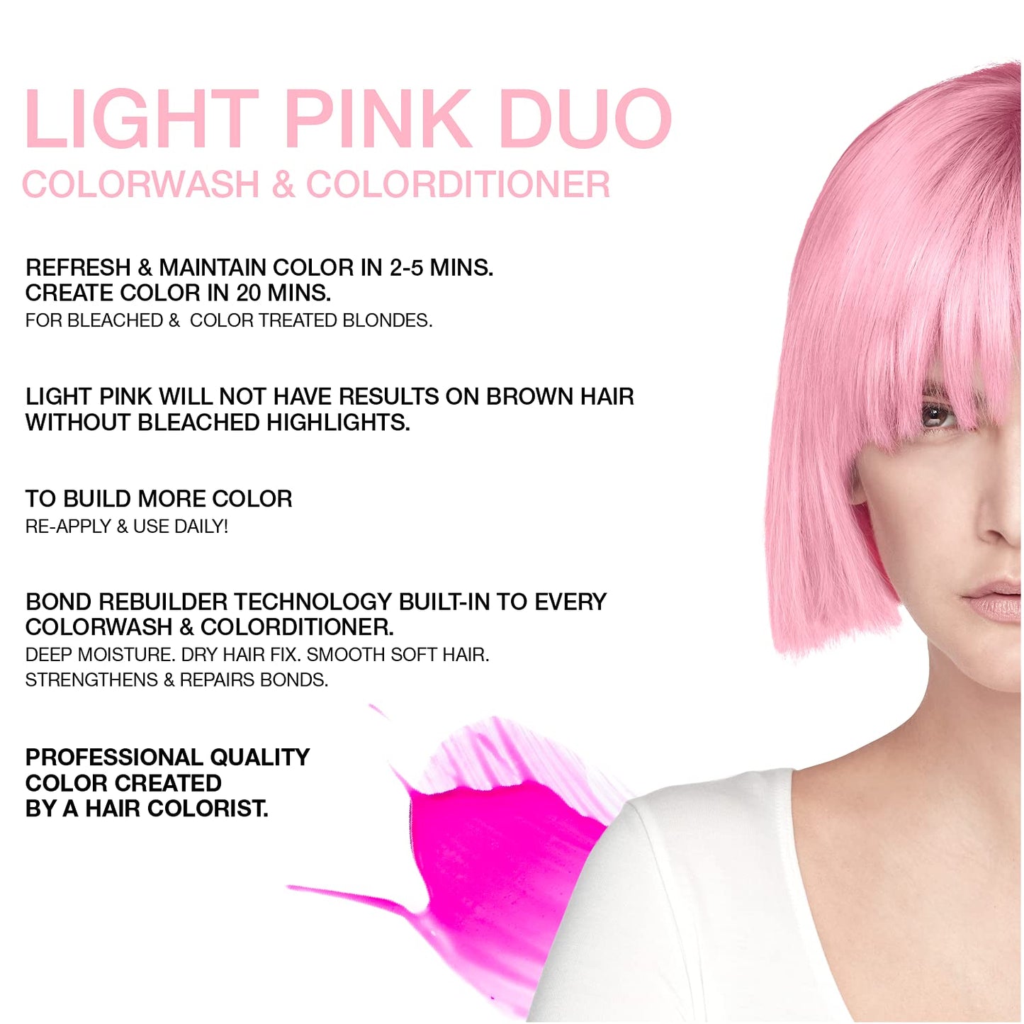 Celeb Luxury Viral Duo Color Depositing Colorwash Shampoo & Conditioner Set + Bondfix Bond Rebuilder, Semi Permanent Hair Color, Vegan Hair Dye, Light Pink