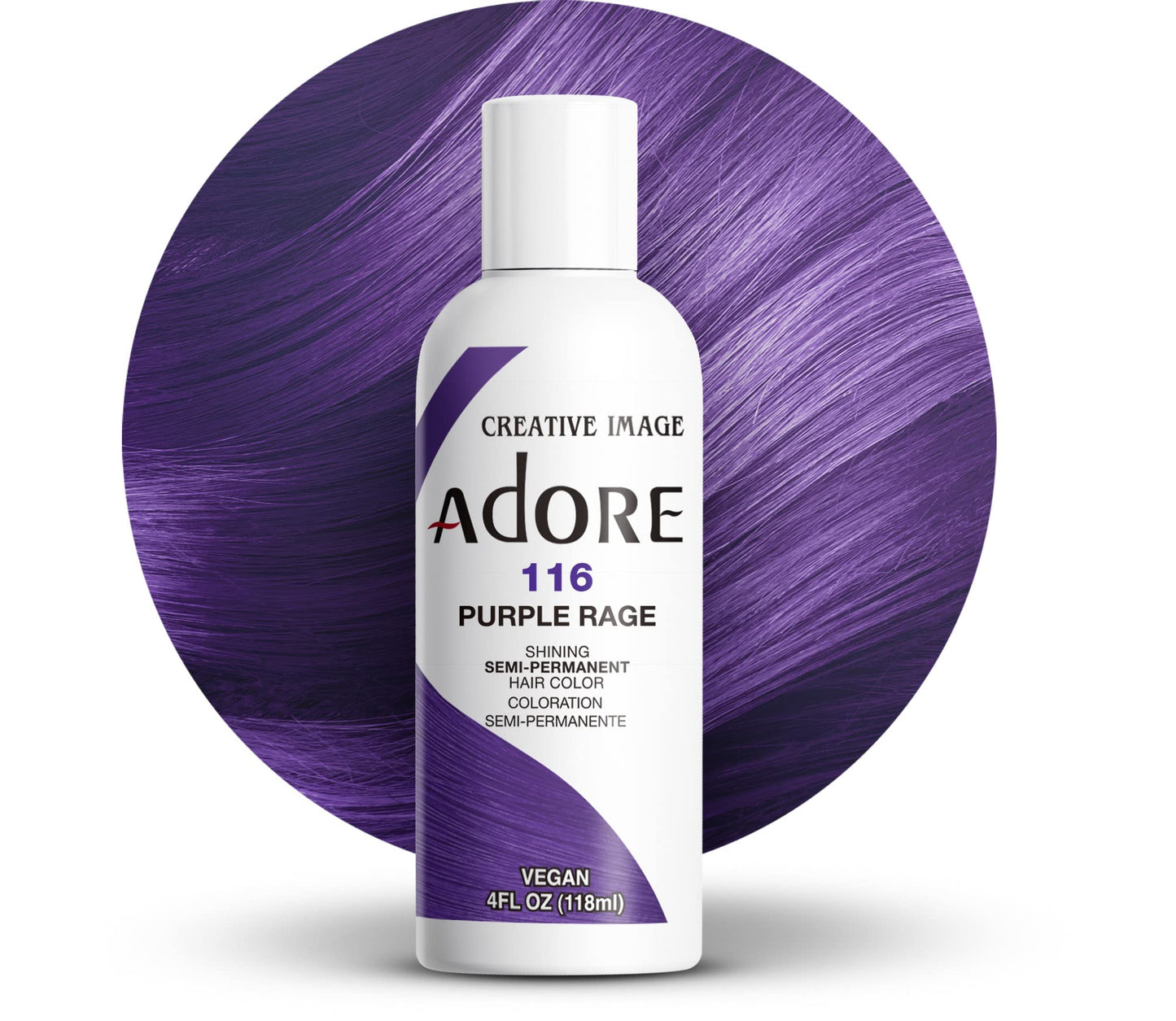 Adore Semi Permanent Hair Color - Vegan and Cruelty-Free Hair Dye - 4 Fl Oz - 116 Purple Rage (Pack of 1)