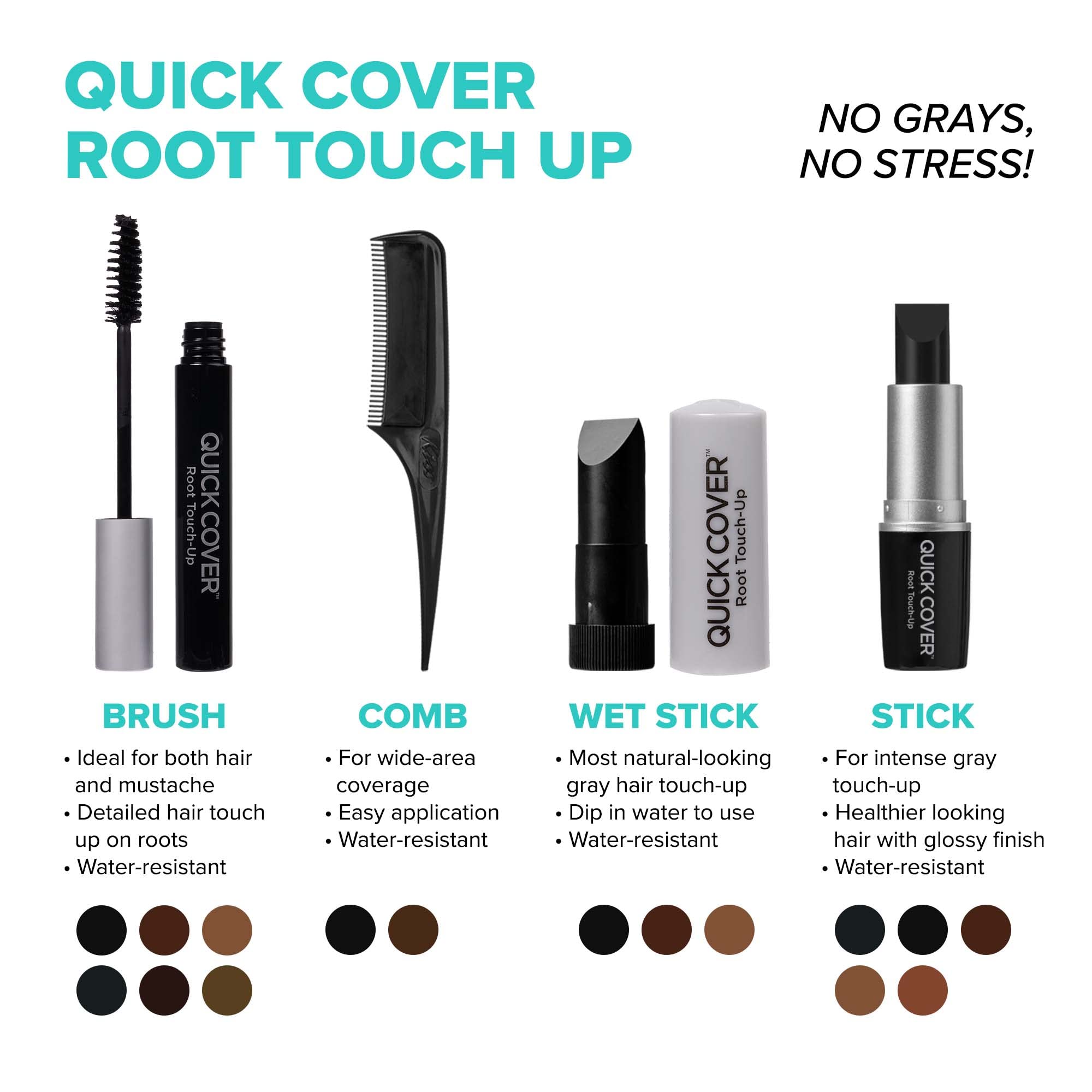 RED by KISS Quick Cover Root Touch Up Rescue (Jet Black), Mascara Natural Water-Resistant Temporary Gray Concealer Cover Up Brush for Hair Mustache & Beard, Formulated with Jojoba Oil