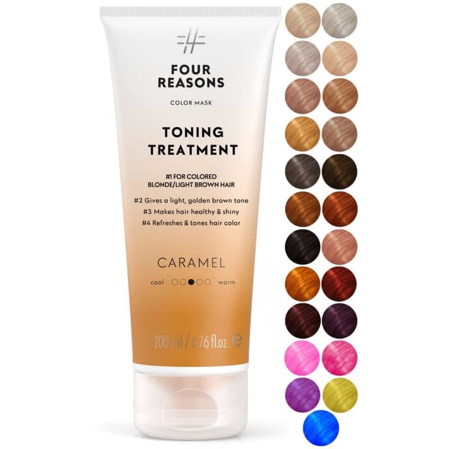 FOUR REASONS Color Mask - Caramel - (27 Colors) Toning Treatment, Color Depositing Conditioner, Tone & Enhance Color-Treated Hair - Semi Permanent Hair Dye, Vegan and Cruelty-Free, 6.76 fl oz