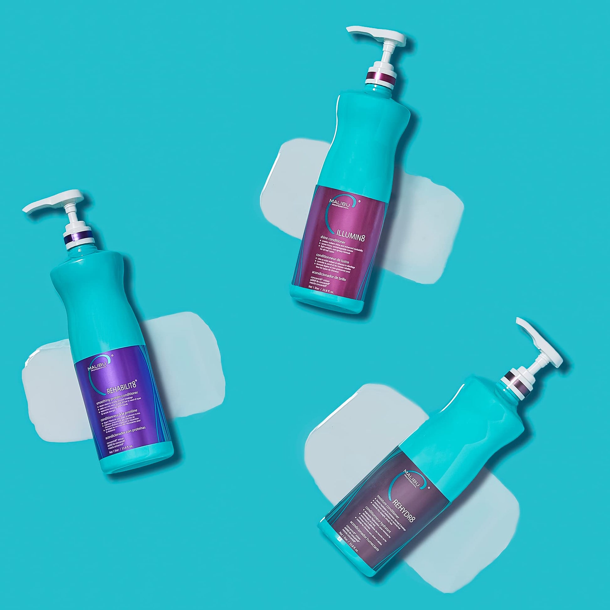 Light Sea Green Malibu C REHYDR8 Moisture Conditioner (33.8 oz) - Hydration Boosting Concentrate for Dry, Brittle Hair - Strand Reviving, Hydrating Conditioner for All Hair Types