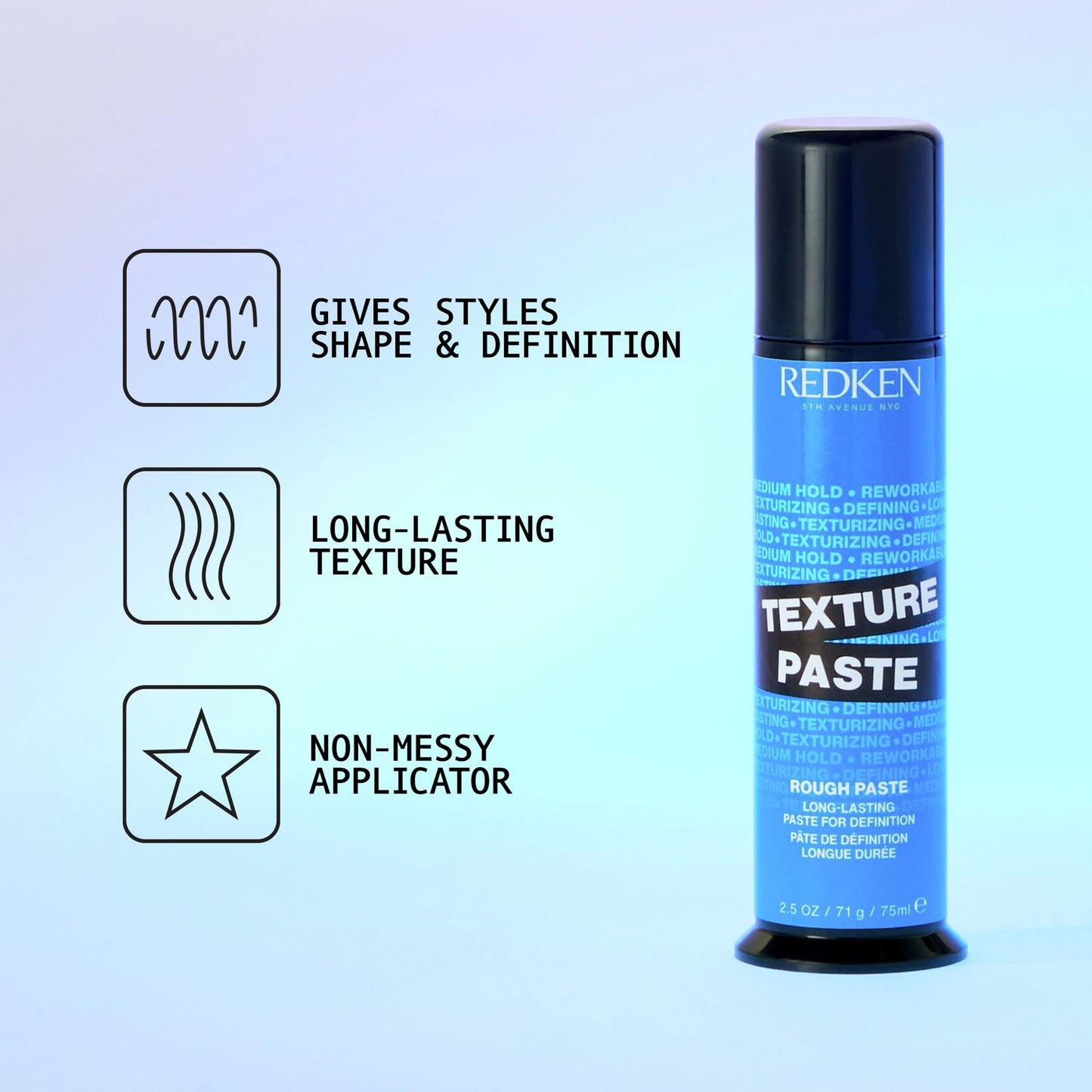 Pâte coiffante longue tenue Redken pour tous types de cheveux : texture et définition durables, contrôle flexible et tenue moyenne.