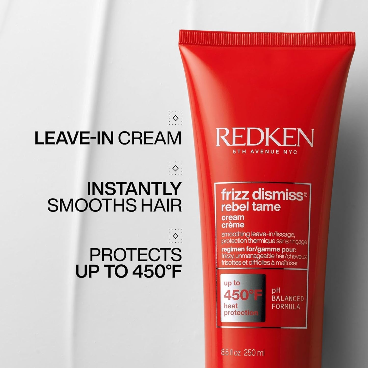 Redken Frizz Dismiss Rebel Tame Heat Protective Leave-In Cream | Hydrating Frizz Control | Anti Frizz Hair Protection | Sulfate Free | 8.5 Fl Oz