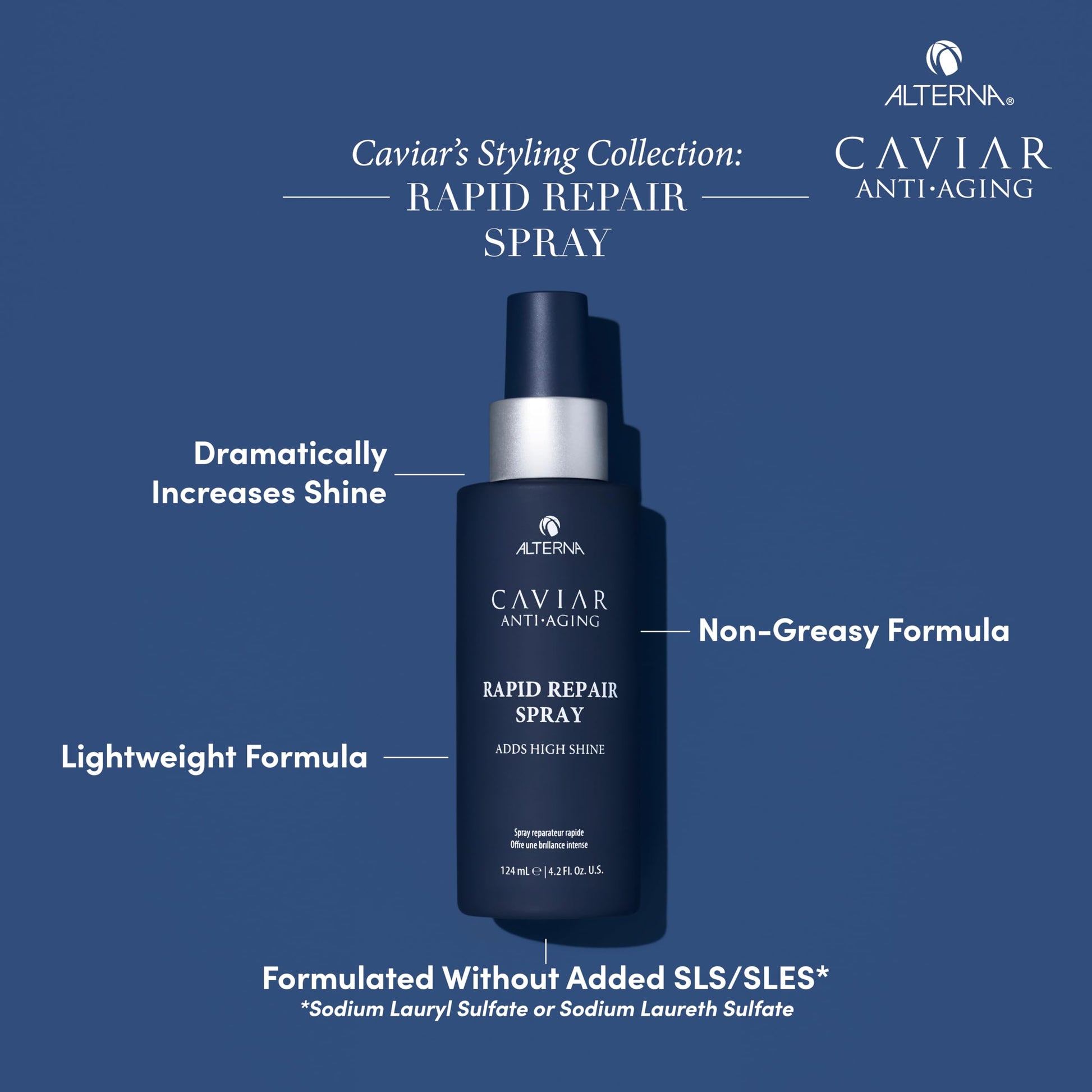 Dark Slate Blue Alterna Haircare CAVIAR Anti-Aging Rapid Repair Spray 4.2 Fl Oz | Instant Shine and Humidity Protection Spray for Hair | Sulfate Free