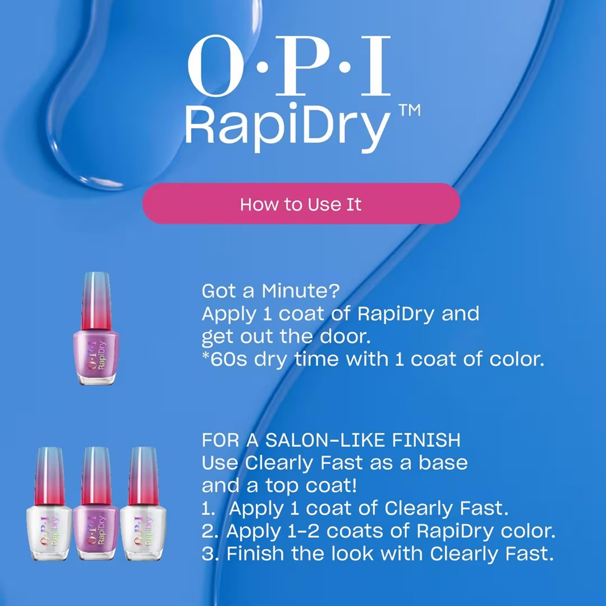 Royal Blue OPI RapiDry To Dry For | Opaque Dark Blue Crème Quick Dry Nail Polish | Vegan, Smudge Proof, Fast Drying