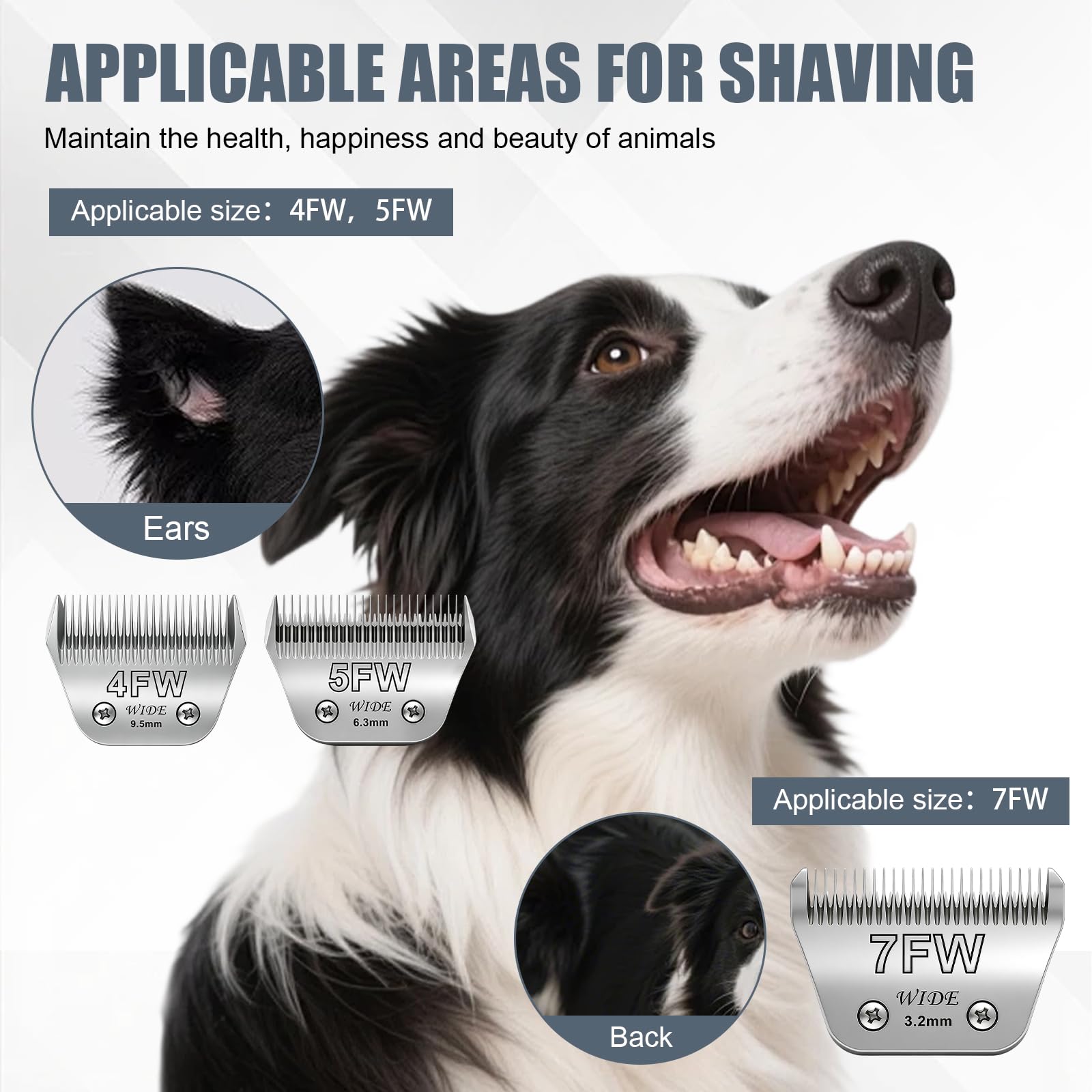 Newbulu 3Pack Dog Grooming Wide Blade,Detachable Pet Dog Grooming Blades,Compatible with Andis,Oster A5,Wahl km10 Clippers.（4FW+5FW+7FW）