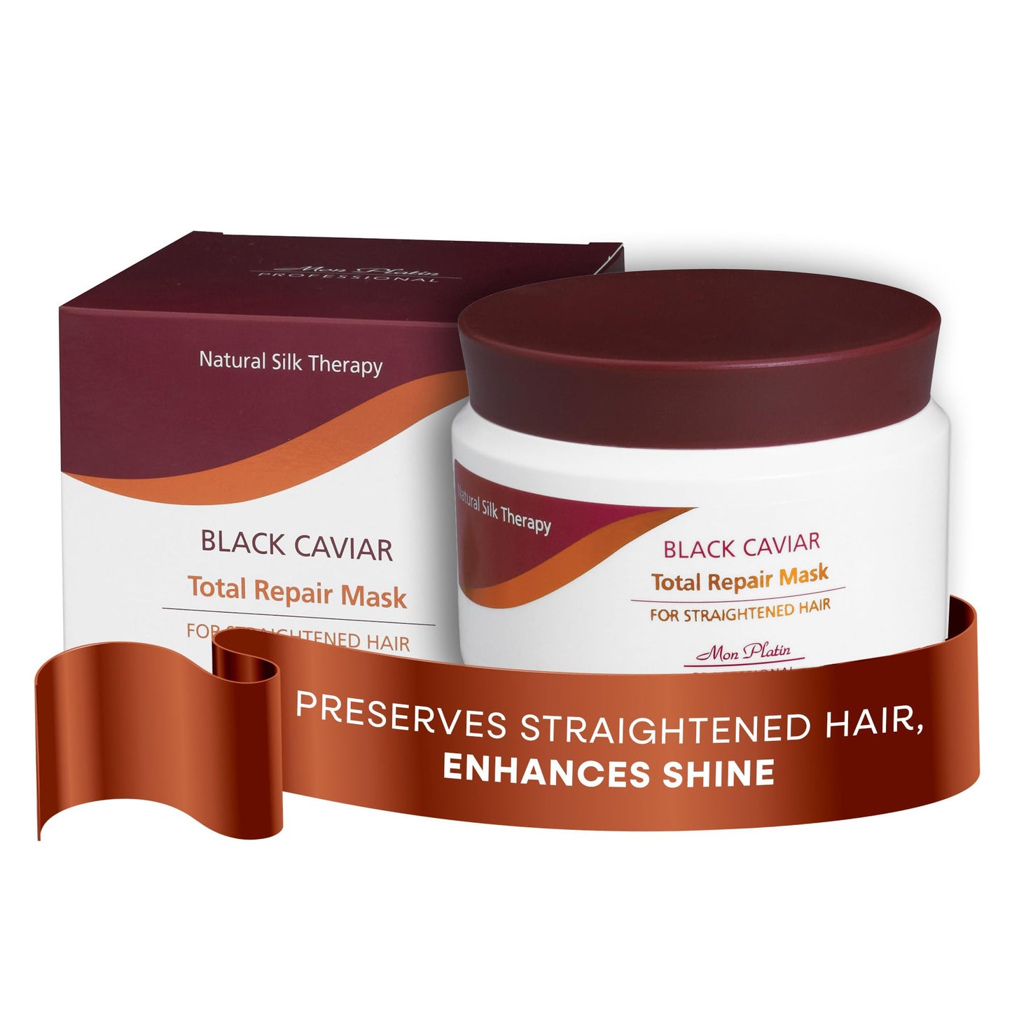 Mon Platin 专业护发膜，黑鱼子酱全效修复，500ML，适用于拉直发质，强效修复，深层护理，不含 SLS/盐