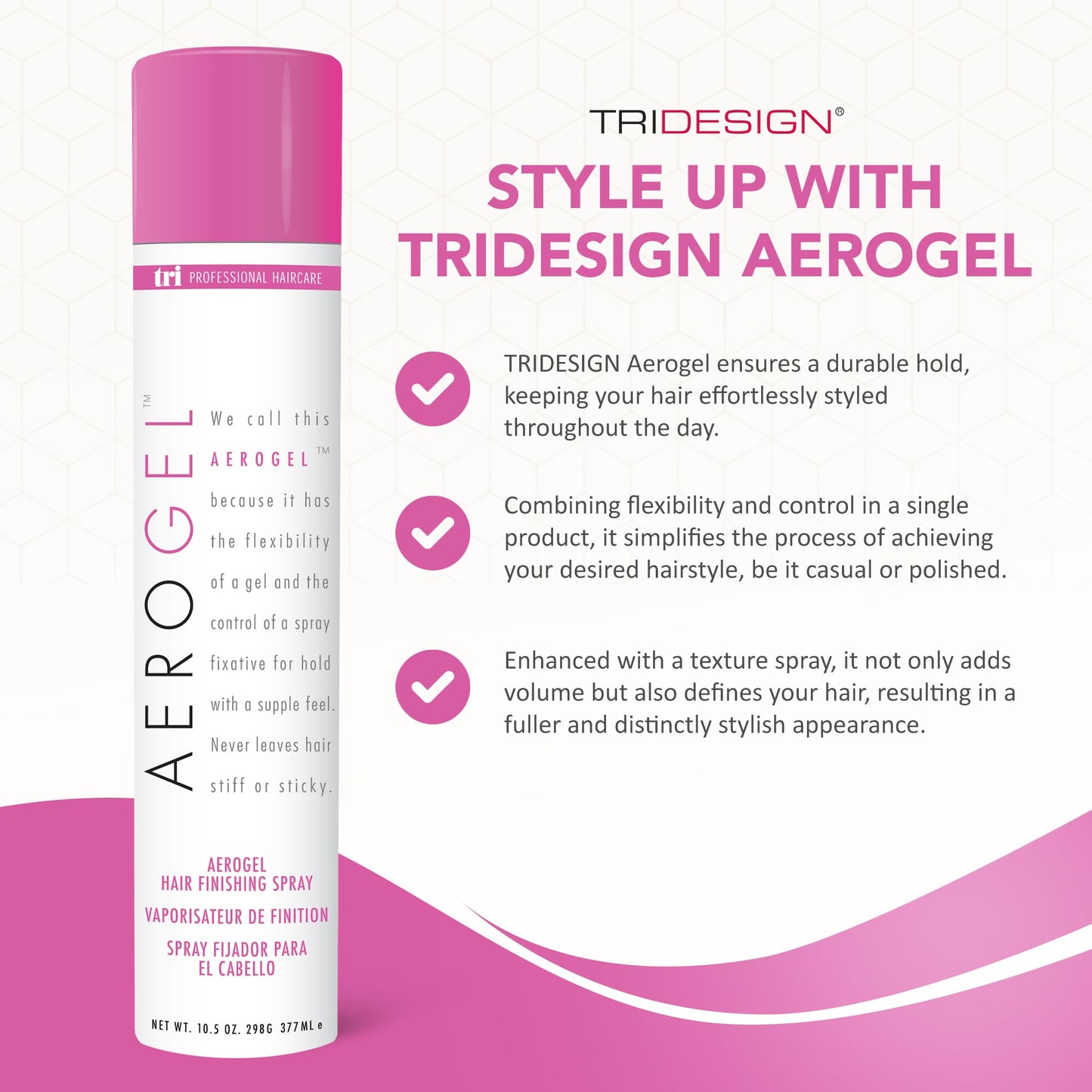 Laque Aerogel TRI Design - Spray de finition capillaire non toxique pour coiffer, donner du volume et maintenir les cheveux bouclés avec une tenue flexible - Pour femmes et hommes - Paquet de 6 (10,5 oz)