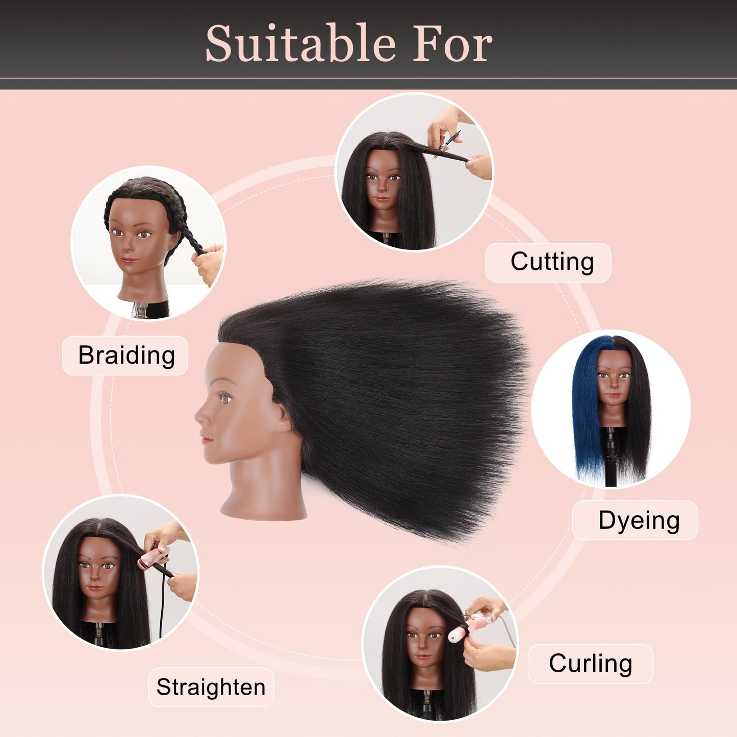 Bisque YODIDI Mannequin Head with 100% Human Hair, Manikin Head Human Hair Cosmetology Doll Head for Hair Styling Hairdresser Practice Braiding with Table Clamp Stand and Tools (16 inch + tripod)