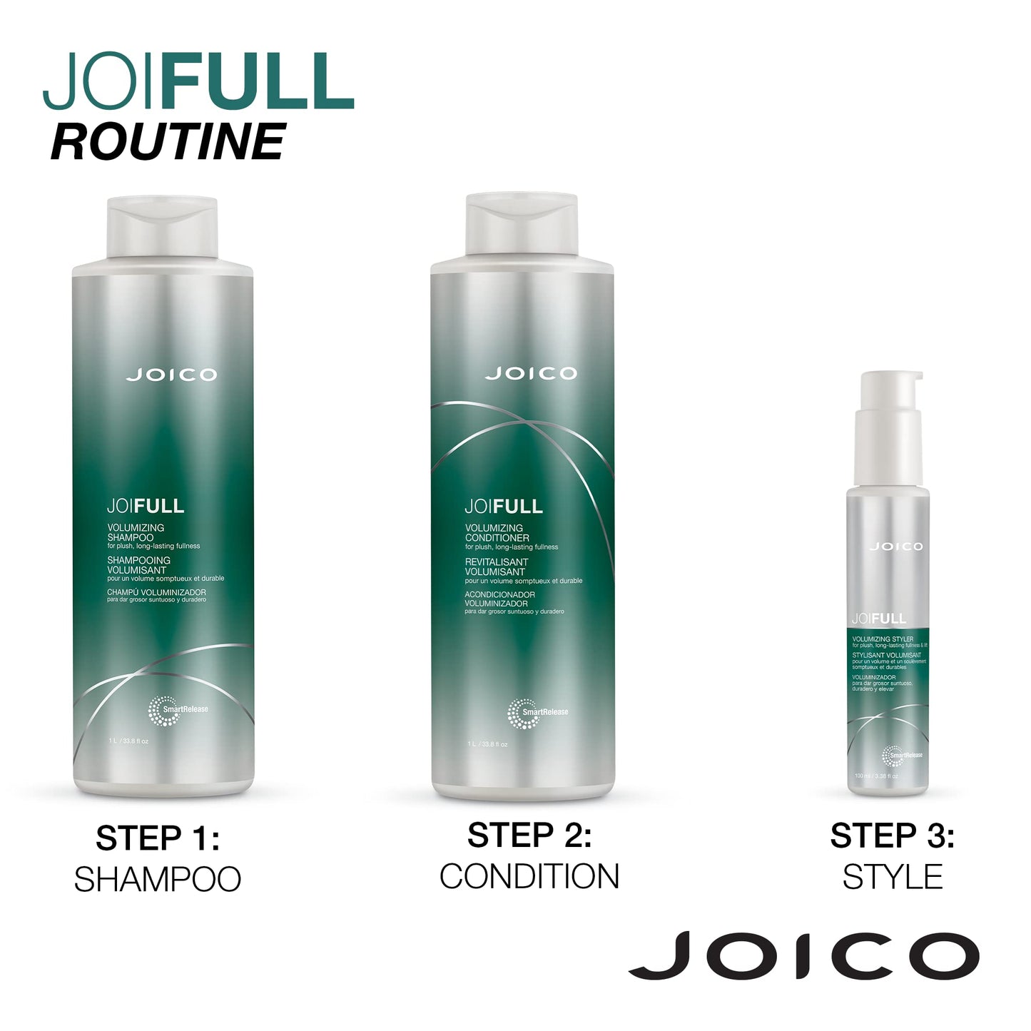 Joico JoiFULL 丰盈洗发水和护发素套装 | 蓬松持久丰盈 | 提升光泽 | 适合细软/稀疏的头发