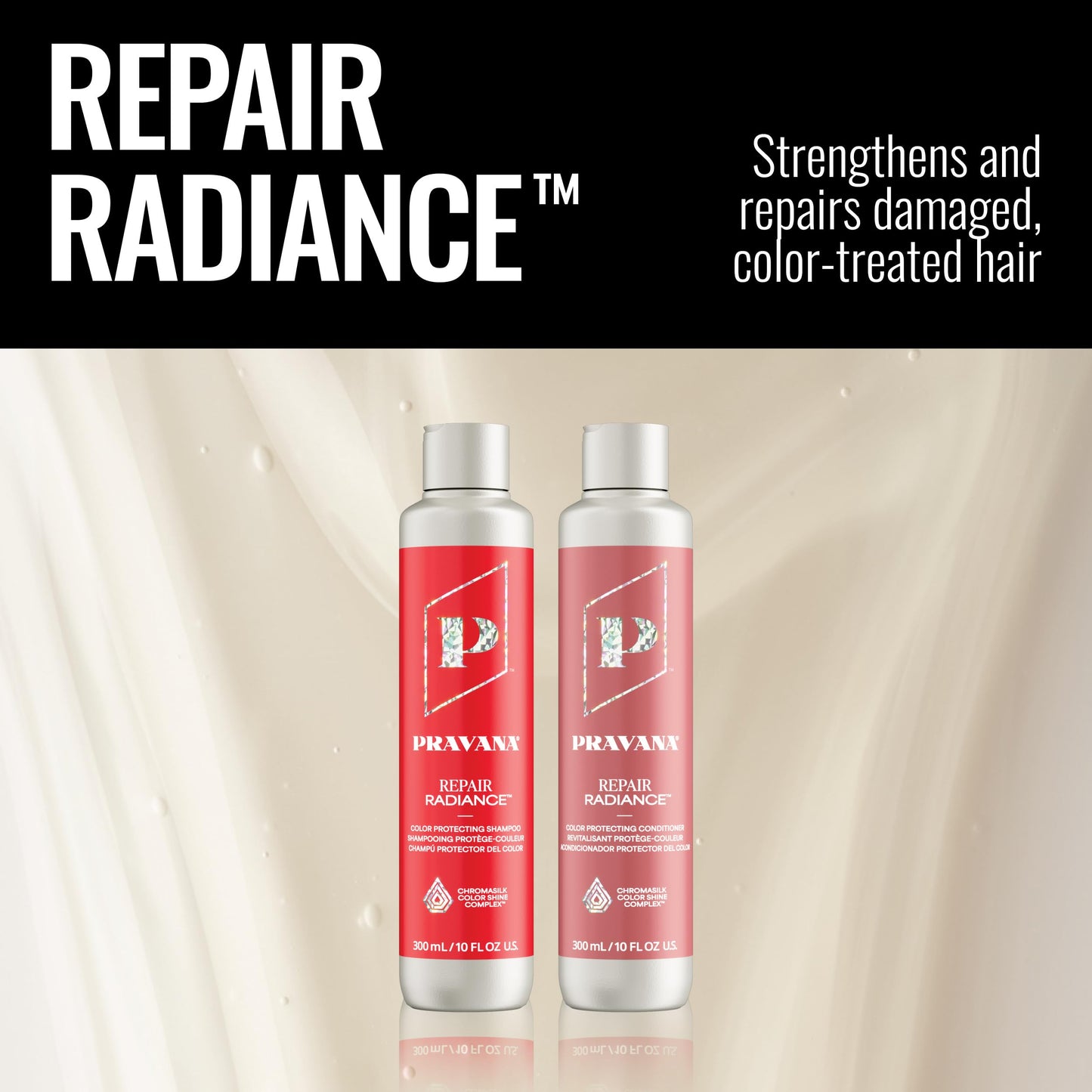 Pravana Repair Radiance Shampoo | Restores & Nourishes | For Damaged, Color-Treated Hair | Reduces Breakage & Split Ends | Chromasilk Enhances Shine & Protection | Paraben & Sulfate Free | 10 Fl Oz