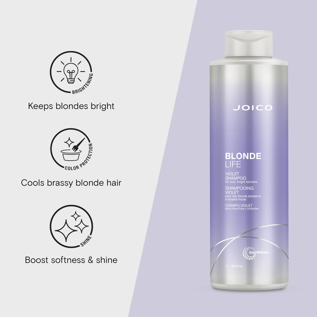 Joico Blonde Life Violet Shampoo | For Cool & Bright Blonde Hair | Neutralize Brassy Tones | Banish Yellow Tones | Boost Shine | Sulfate Free | With Monoi & Tamanu Oil | 33.8 Fl Oz