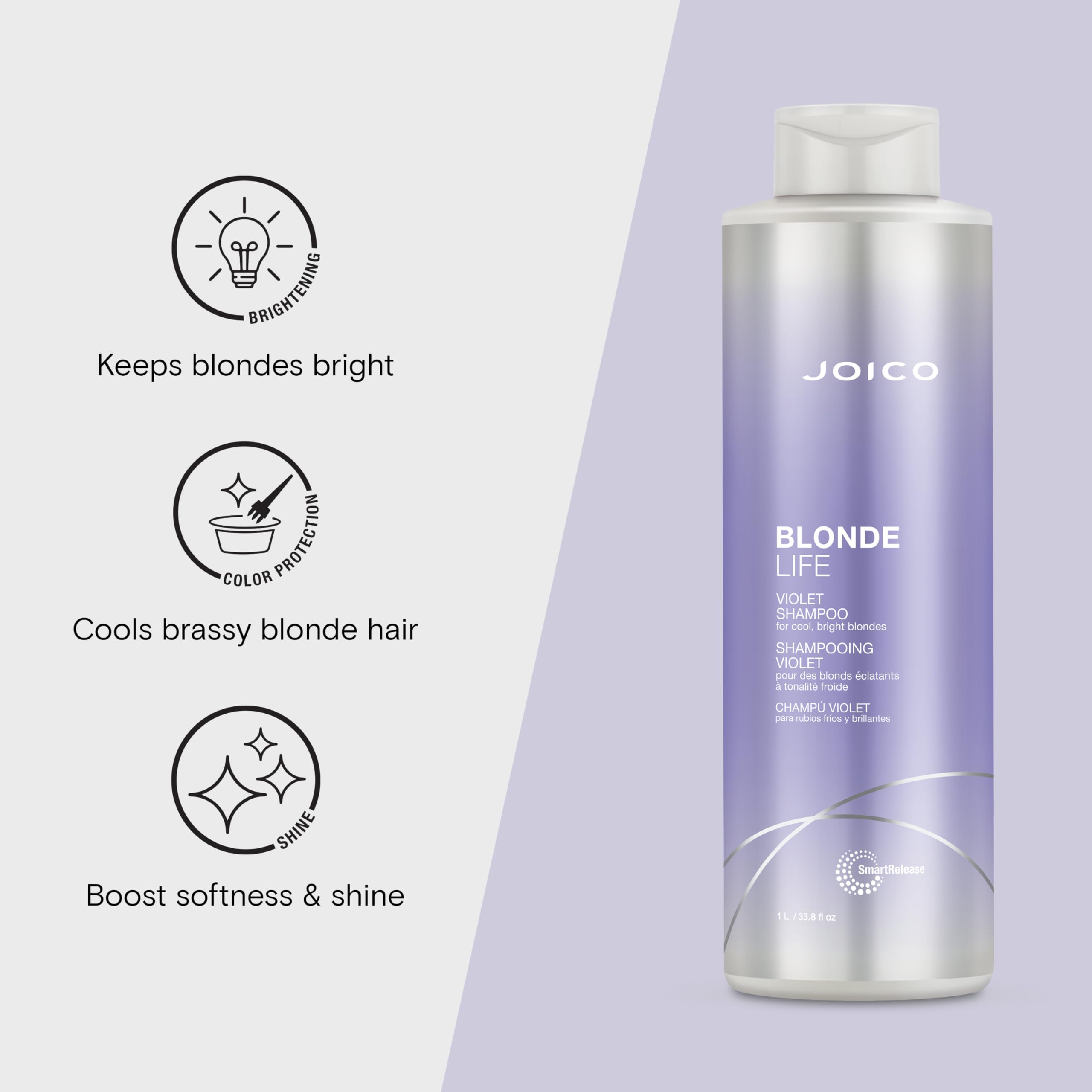 Joico Blonde Life Violet Shampoo | For Cool & Bright Blonde Hair | Neutralize Brassy Tones | Banish Yellow Tones | Boost Shine | Sulfate Free | With Monoi & Tamanu Oil | 33.8 Fl Oz