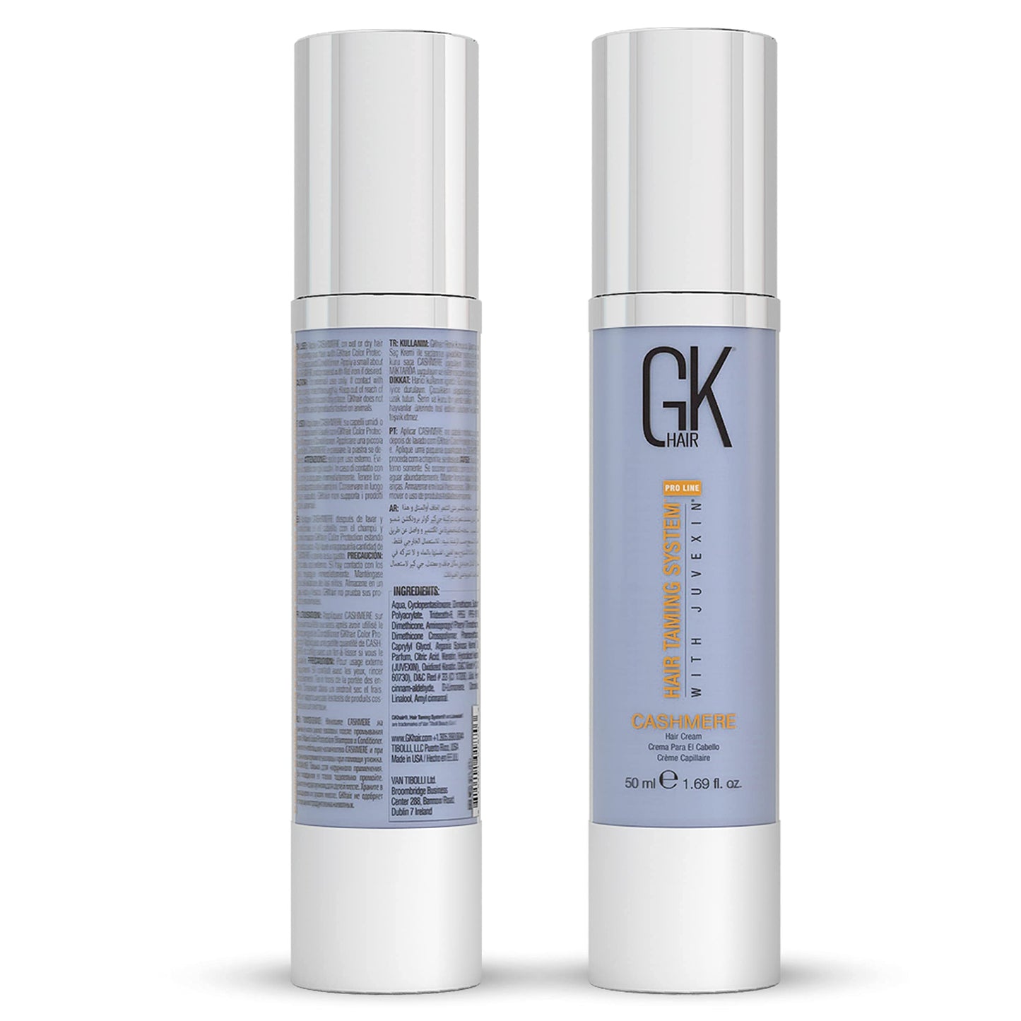 Crème coiffante et lissante sans rinçage GK HAIR Global Keratin Cashmere (50 ml) Huile d'argan pour une brillance lisse et anti-frisottis, hydrate et répare les cheveux secs, abîmés et difficiles à coiffer
