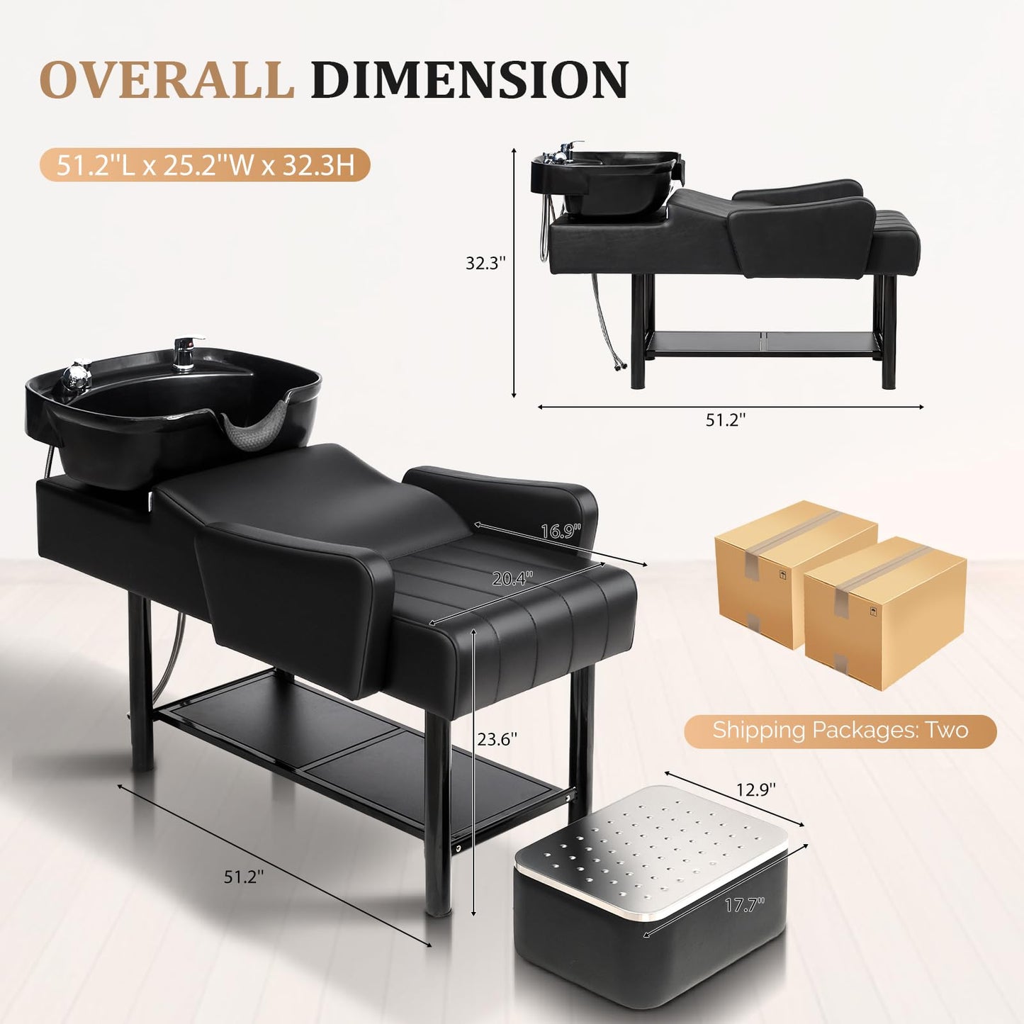 White Smoke OmySalon Backwash Unit with UPC Certified Shampoo Bowl & Storage Shelf, Hair Wash Chair Shampoo Station, Barbershop Beauty Spa Massage Hairdressing Equipment