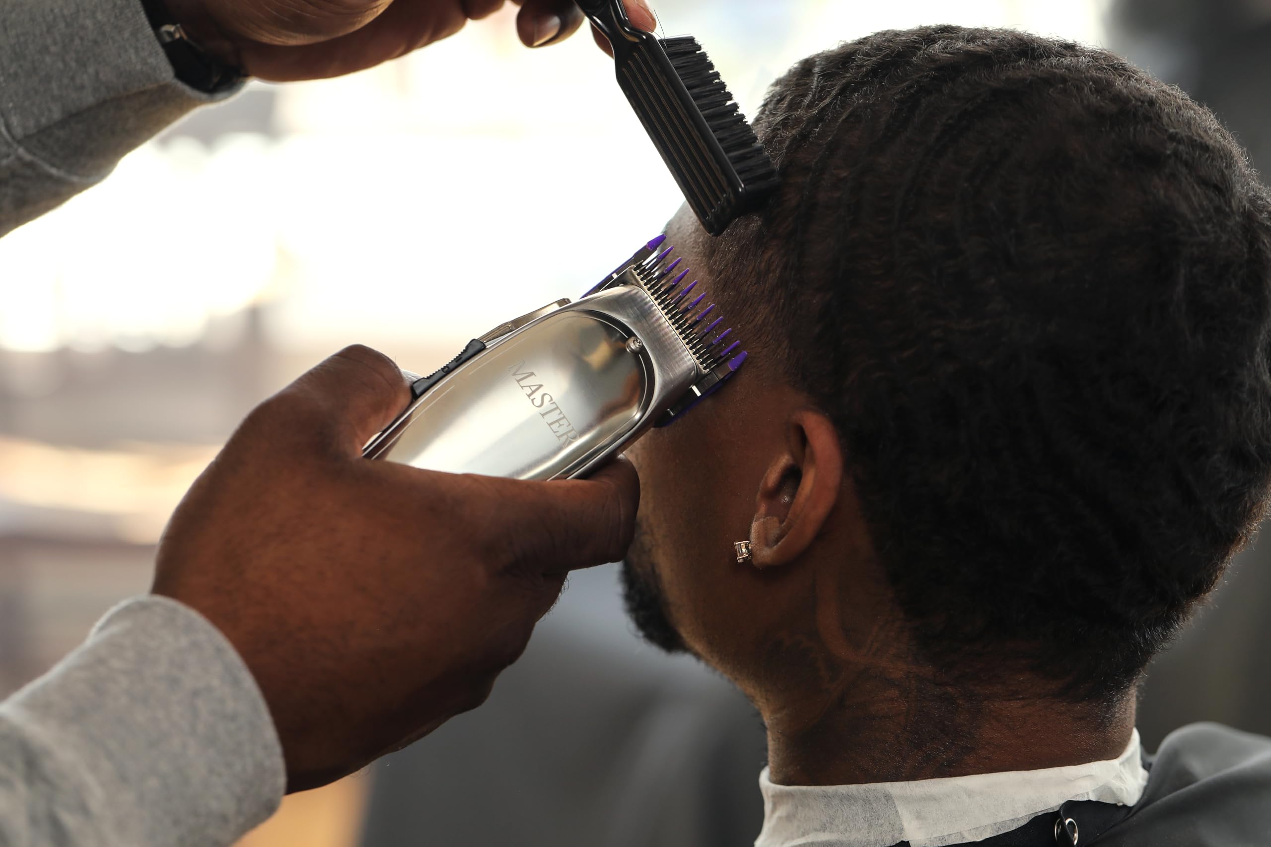 Andis 12660 Professional Master Corded/Cordless Hair Clipper, Adjustable Carbon Steel Blade Hair Clipper for Close Cutting, Silver