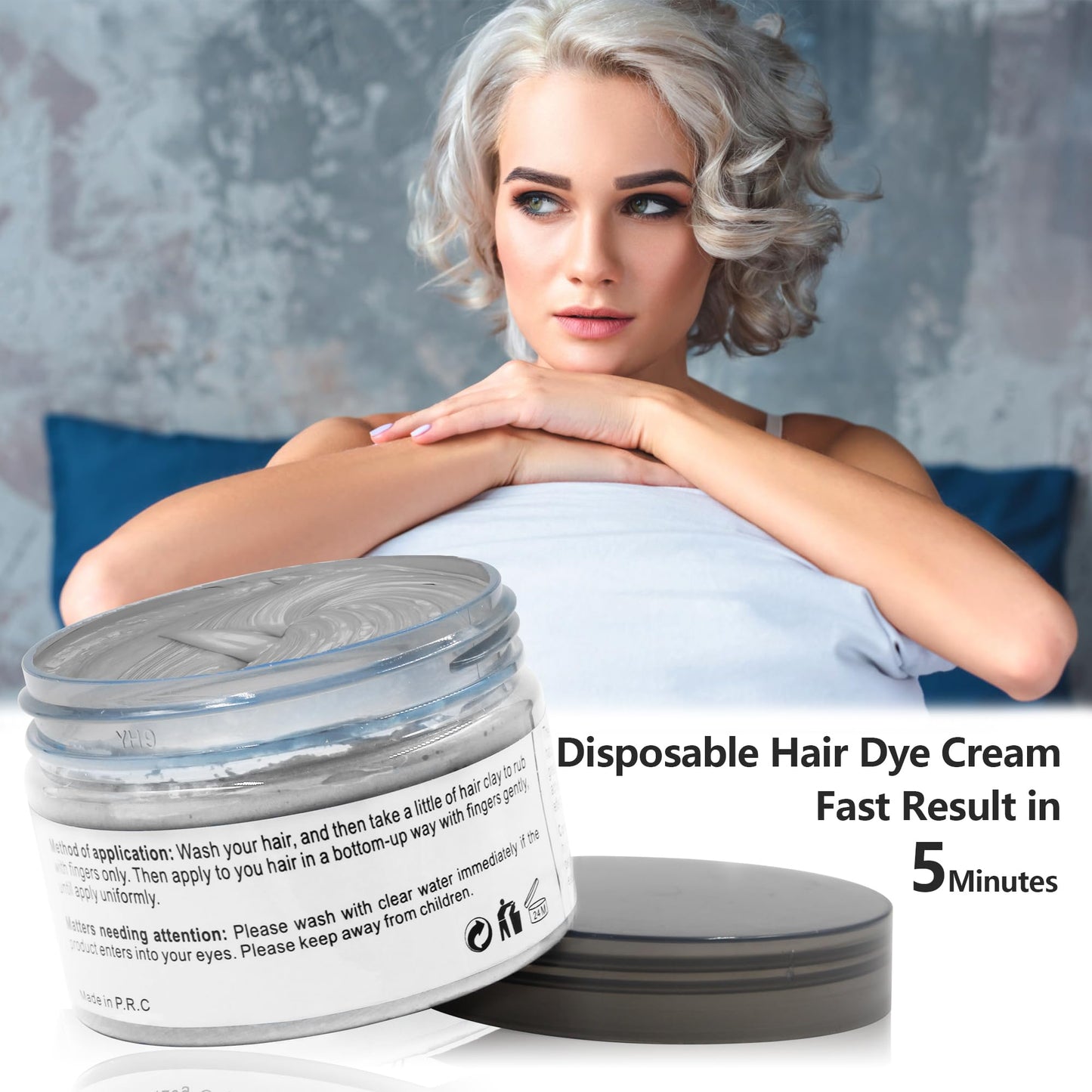 Silver Grey Hair Wax Pomades 4.23 oz - Natural Hair Coloring Wax Material Disposable Hair Styling Clays Ash for Cosplay, Party (Silver Grey)