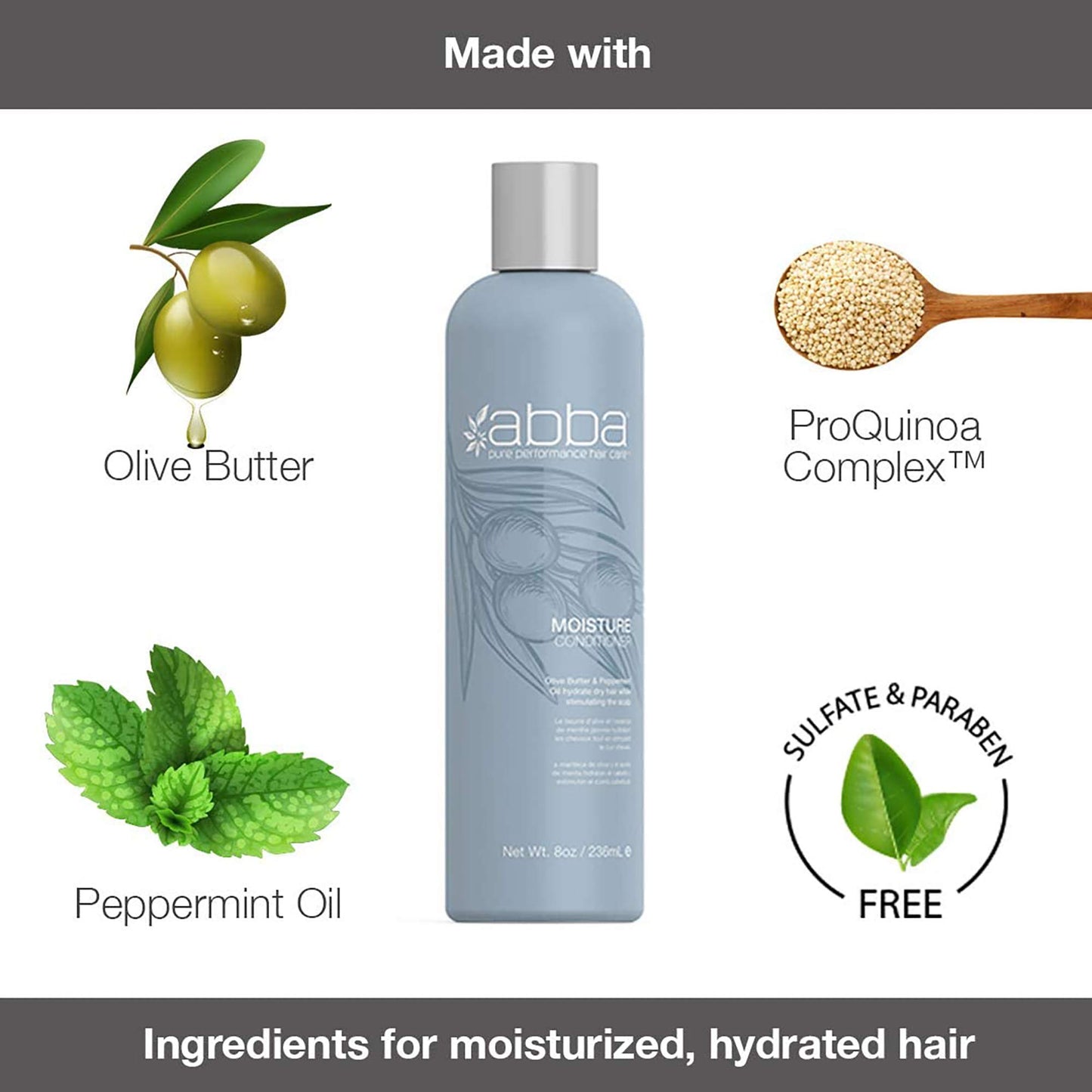 ABBA Moisture Conditioner, Olive & Peppermint Oil, 32 Fl Oz (Pack of 1)
