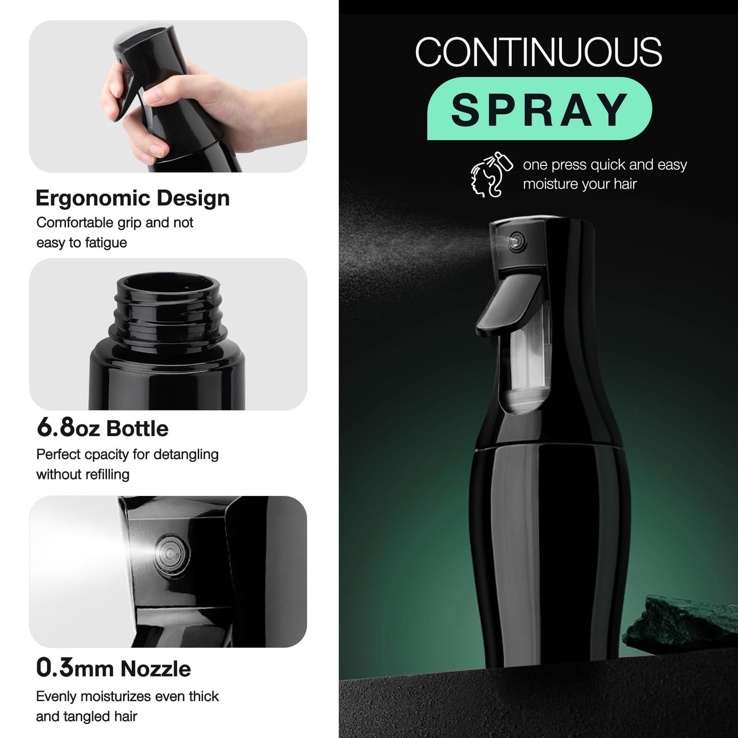 Hommtina Lot de 4 brosses démêlantes pour cheveux bouclés et brillants, pour adultes et enfants, cheveux secs ou mouillés (3 pièces, noir + noir)