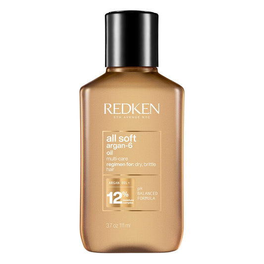 Soin capillaire Redken All Soft à l'huile d'argan pour cheveux secs : huile hydratante, nourrit les cheveux en profondeur, apporte douceur et brillance.