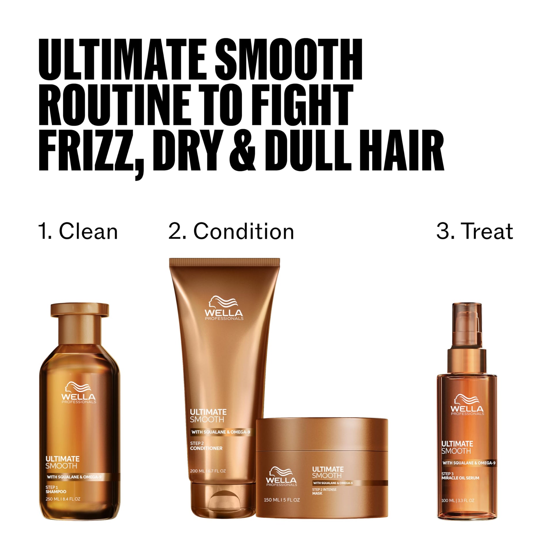 White Smoke Wella Professionals ULTIMATE SMOOTH Shampoo 8.4 Fl Oz. + Conditioner 6.7 Fl Oz. Bundle | For Dry, Dull & Frizzy Hair | With Squalane & Omega 9