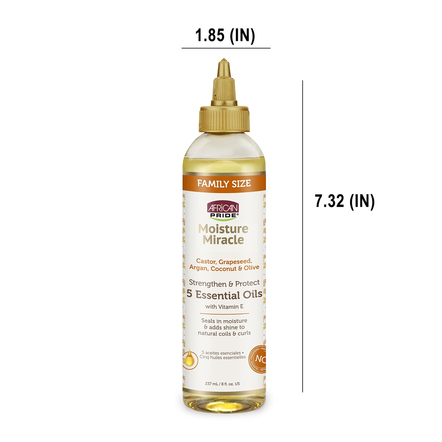 African Pride Moisture Miracle 5 Essential Hair Oils - Contains Castor, Grapeseed, Argan, Coconut & Olive Oil, Seals in Moisture & Adds Shine to Hair, Vitamin E, 8 oz