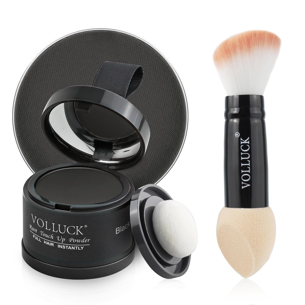 Root Touch Up Powder, Instantly Gray Root Cover Up Hairline Powder, Hair Concealer for Women and Men (A-Black, 2PC)