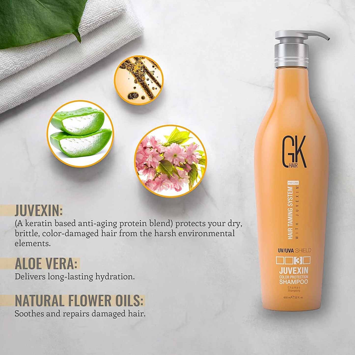 GK HAIR Global Keratin Colored Shield Shampoo (22 Fl Oz/650ml) - Deep Cleansing Moisturizing Heat Protection for Color Treated Dry Damaged Curly Frizzy HAIR - Sulfate Free