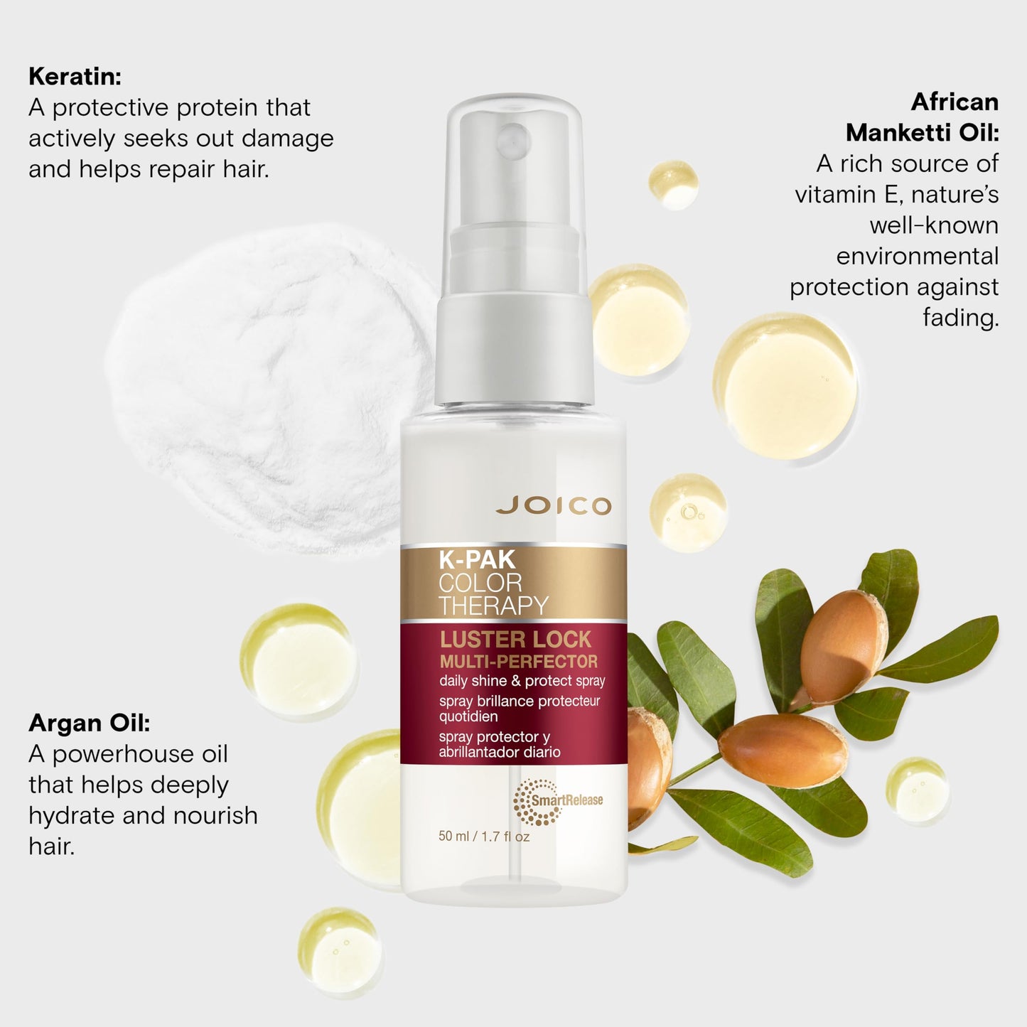 Joico K-PAK Color Therapy Luster Lock Multi-Perfector Daily Shine & Protect Spray|For Color-Treated Hair|Instantly Detangle|Control Frizz|Boost Shine|With African Maketti & Argan Oil|1.7 Fl Oz