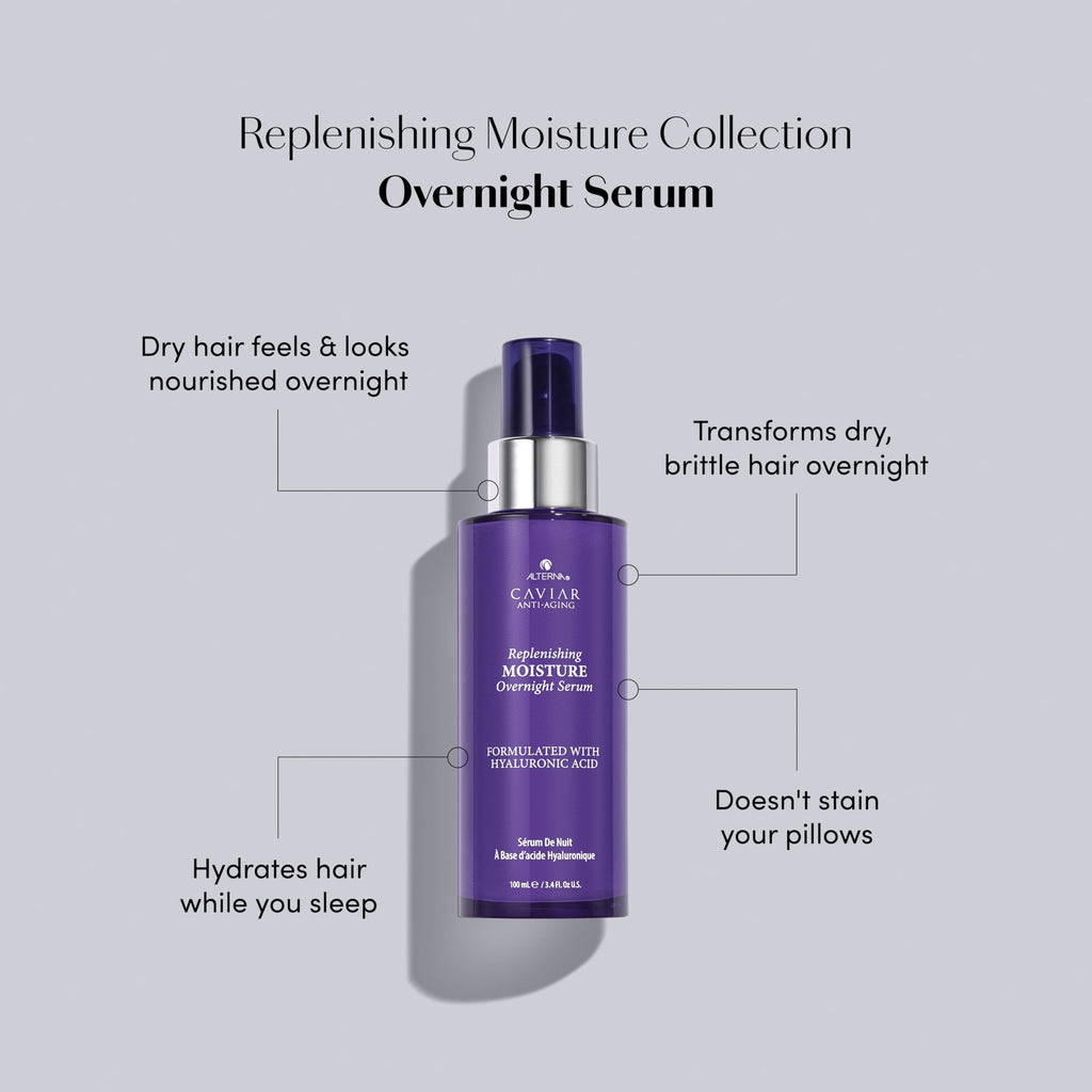 Alterna Caviar Anti-Aging Replenishing Moisture Overnight Serum 3.4oz | Leave In Hair Treatments for Dry, Damaged Hair |Nourishes, Restores with Humidity & Heat Protection
