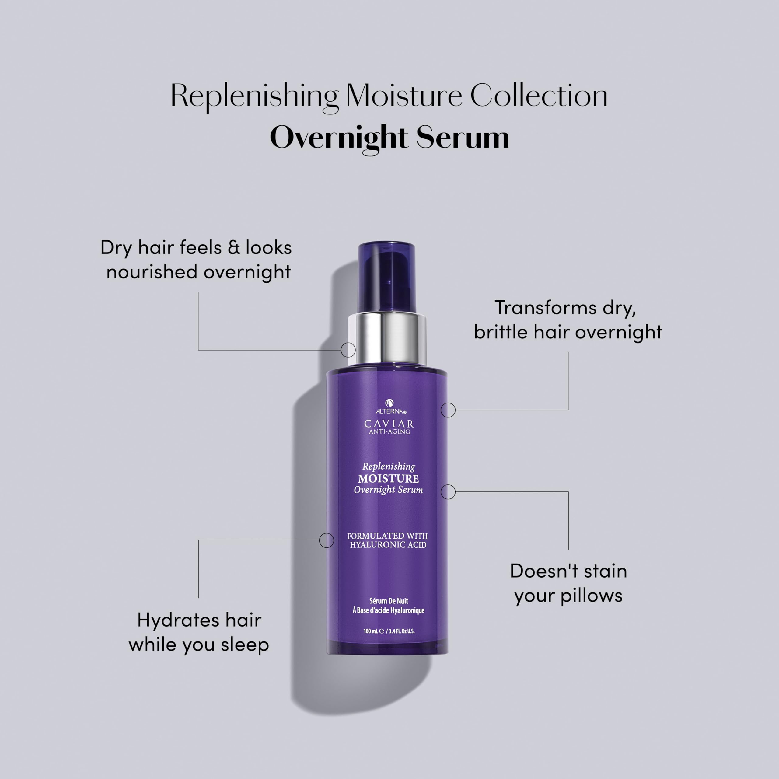 Alterna Caviar Anti-Aging Replenishing Moisture Overnight Serum 3.4oz | Leave In Hair Treatments for Dry, Damaged Hair |Nourishes, Restores with Humidity & Heat Protection