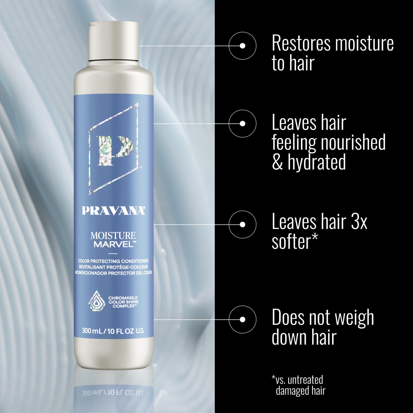Pravana Moisture Marvel Conditioner | Hydrates, Moisturizes, Nourishes | For Dry, Color Treated Hair | Chromasilk Enhances Shine & Protection | Vegan, Cruelty-Free | Paraben & Sulfate Free | 10 Fl Oz