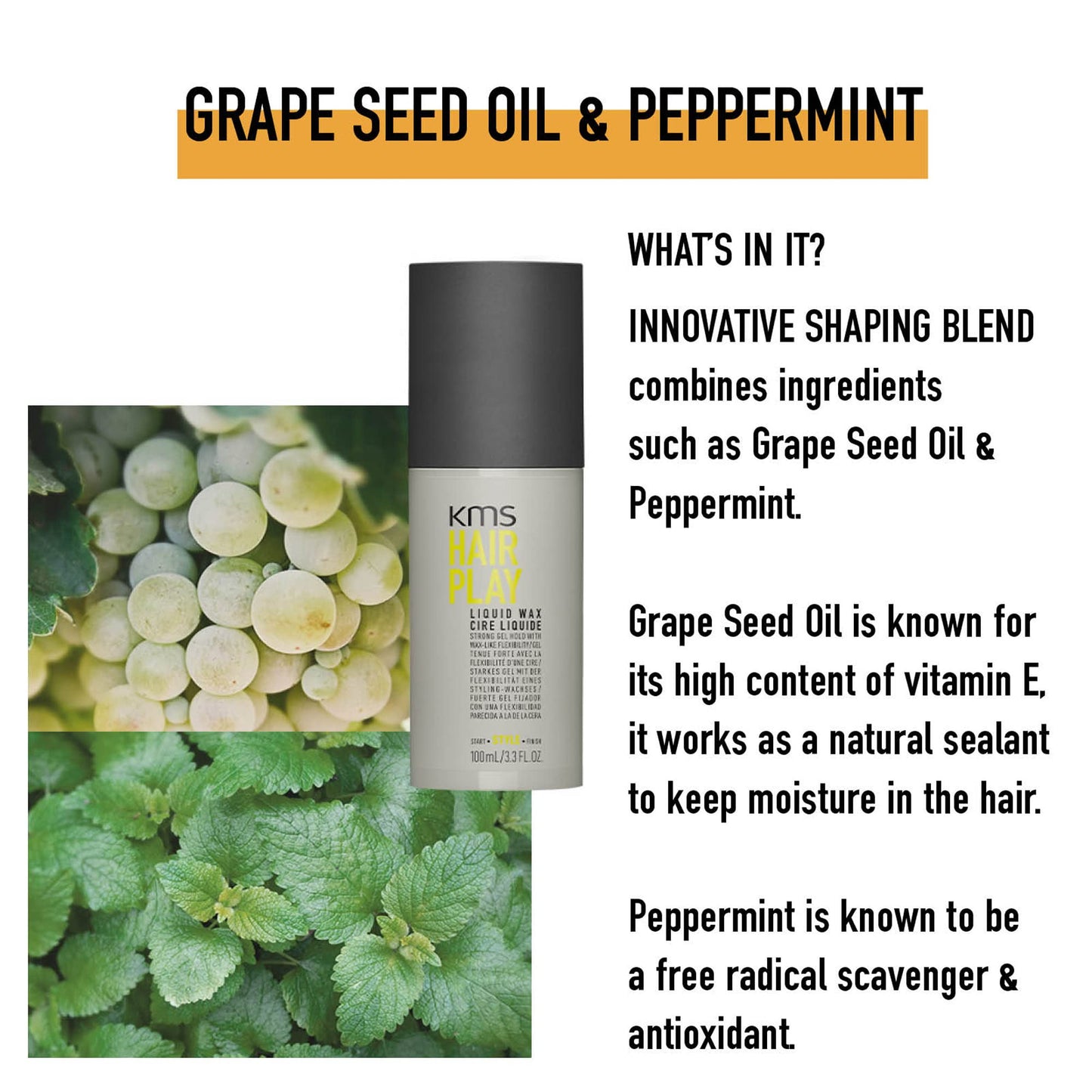 Cire liquide coiffante KMS HAIRPLAY, tenue flexible et brillance, 3,3 oz liq.