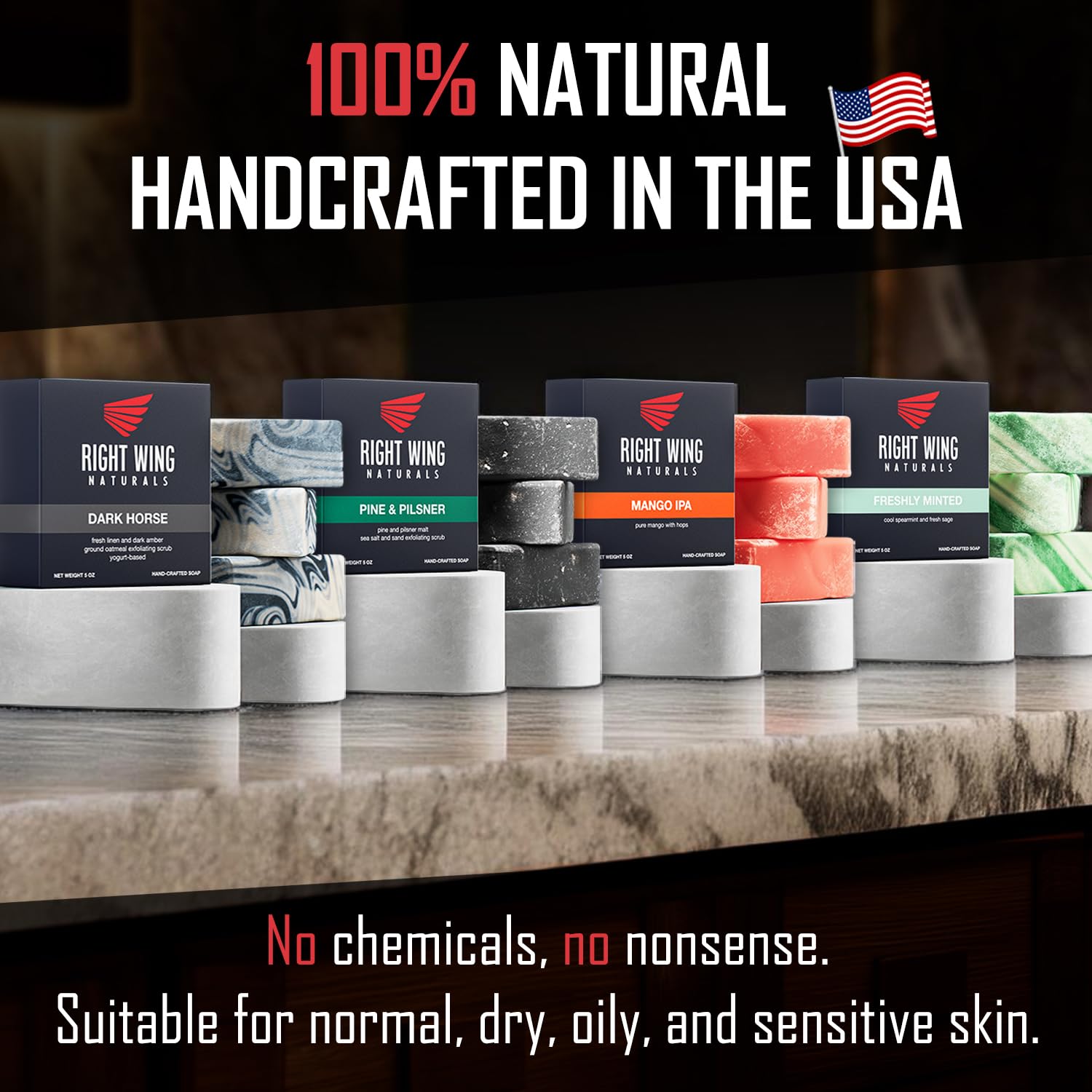 Right Wing Naturals Bar Soap Gift Set for Men | Handcrafted Cold-Pressed | Handmade Organic Soap for Men | Most Popular Flavors | Natural Scented Men’s Bar Soap| Pack of 4 Bars