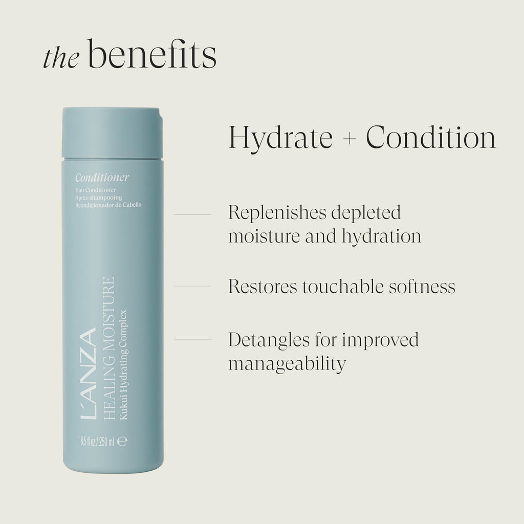 L'ANZA Healing Moisture Hair Spray Mist, Shampoo & Conditioner Set, Hydrates & Heals Damaged Locks, Deep Hydration, Softens, Anti-Frizz, Anti-Humidity, Restores Elasticity, Color Safe, Hair Care Kit