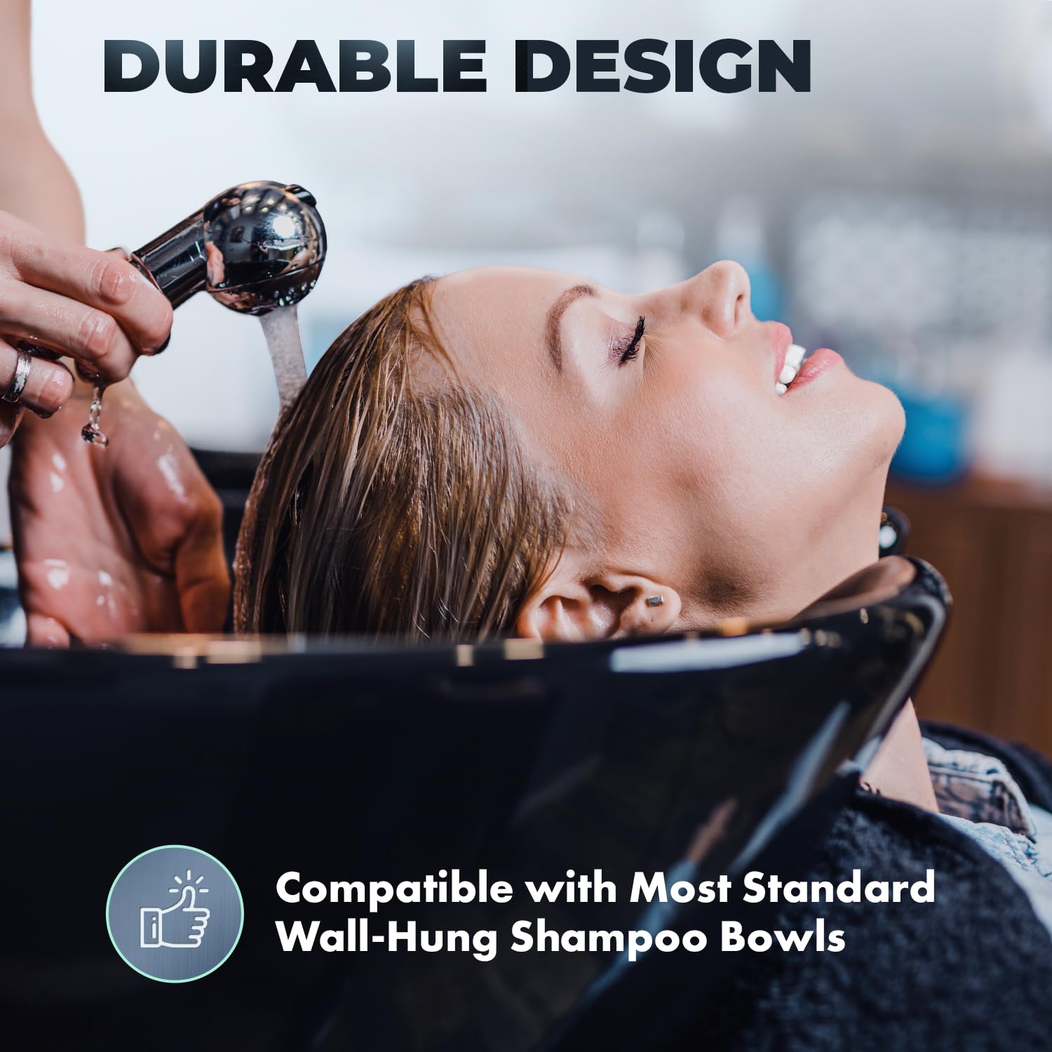 Black Pibbs 562 Salon Shampoo Bowl Faucet Kit - Single-Handle Mixing Faucet with Hose Receiver Plate, Shampoo Hose & Hardware - Copper Water Lines, Delta Ball Handle - Fits Standard Wall-Hung Bowls, PIB-562