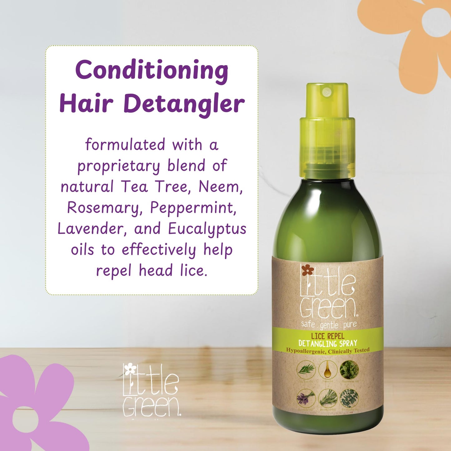 Little Green Kids Lice Guard Detangling Spray, Hair Detangler For Kids, Lice Prevention Spray, Contains Tea Tree Oil, 8oz