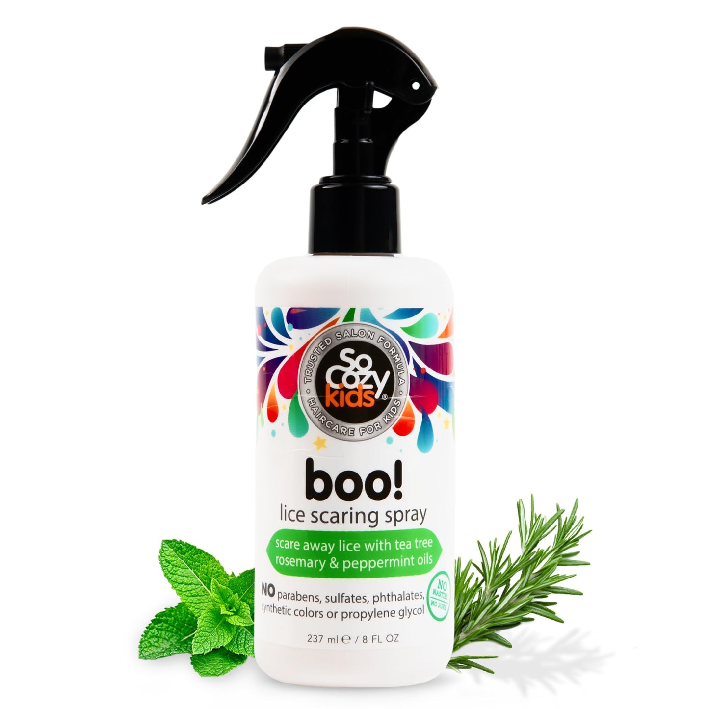 SoCozy Boo Lice Scaring Spray For Kids Hair, Effective Lice Treatment (8 Fl Oz) Clinically Proven to Repel Lice, Conditioning Spray with Tea Tree Oil, Rosemary Oil & Keratin, Paraben & Sulfate Free