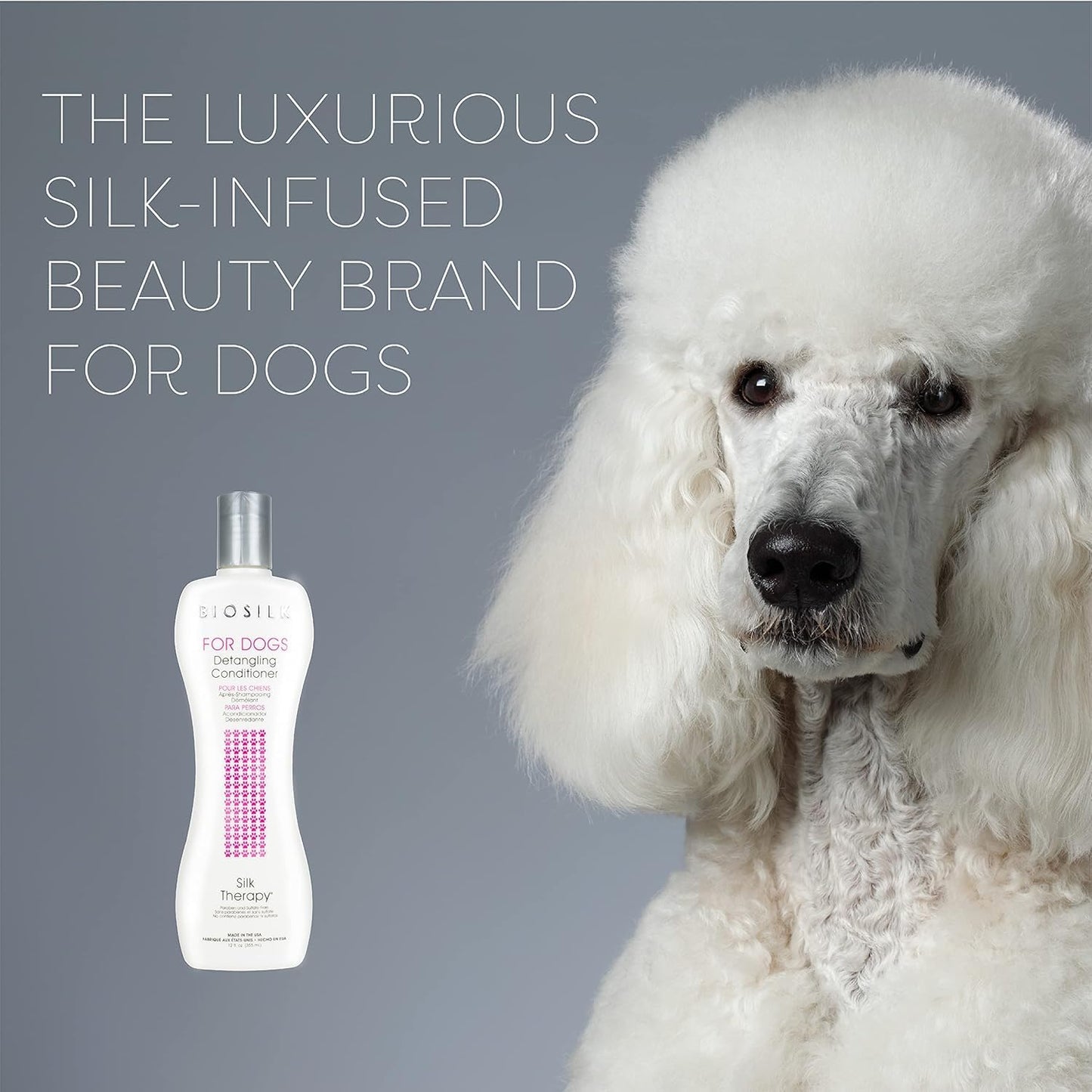 Slate Gray BioSilk for Dogs Silk Therapy Dog Detangling Conditioner, Dog Coat Conditioner to Help Smooth Knots and Tangles and Support Soft Manageable Coats During Routine Grooming, 12 Fl Oz - 2 Pack