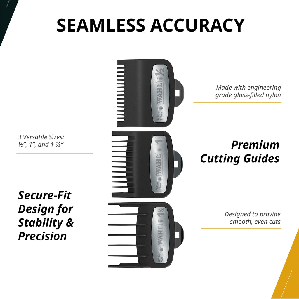 Wahl Professional 3 Pack Premium Attachments, Secure-Fit Clipper Comb Set, Durable, Includes 1/2", 1", and 1 1/2" Sizes