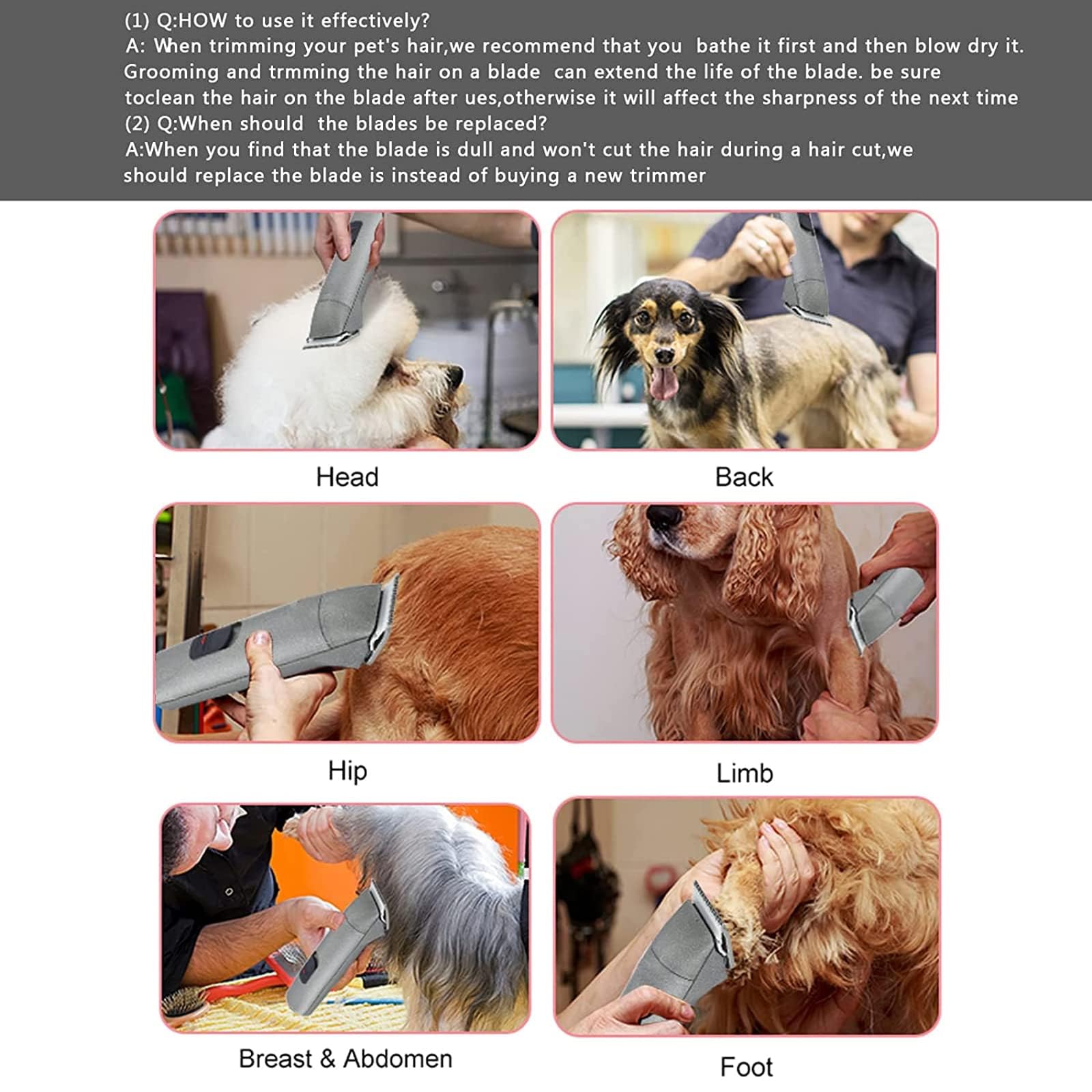 White Smoke 4pcs Dog Grooming Blades Compatible with Andis Dog Clippers,Detachable Ceramic Blade & Stainless Steel Blade (3FC+4FC+5FC+7FC)