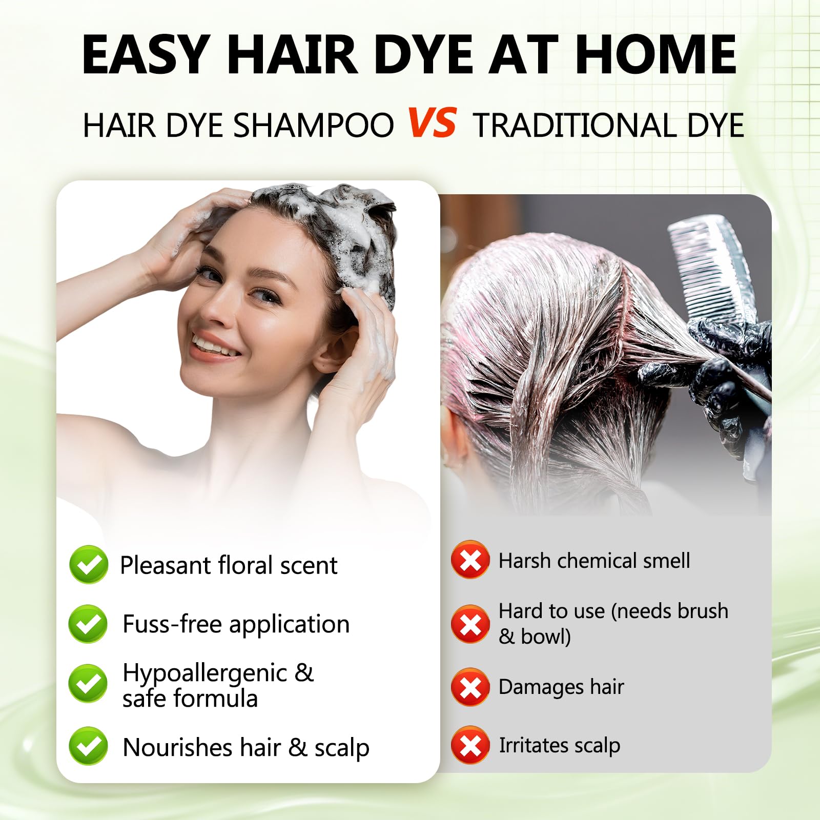 White Smoke Plantkonw Black Hair Dye Shampoo, 3 In 1 Semi Permanent Hair Color Shampoo for Gray Coverage, Natural Hair Dye for Women & Men, Ammonia & Paraben Free