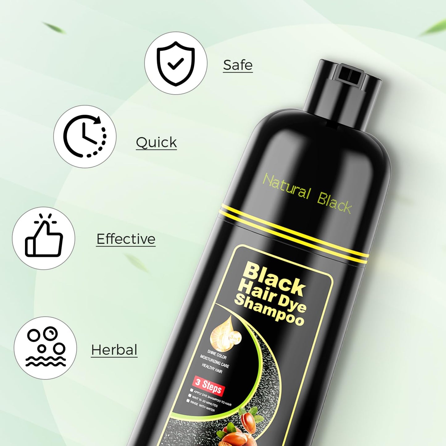 Honeydew KAISASA Black Hair Dye Shampoo 3 in 1，Argan Natural Herbal Formula Hair Color Shampoo Covers Gray Hair for Women and Men (16.9 fl.oz Black)
