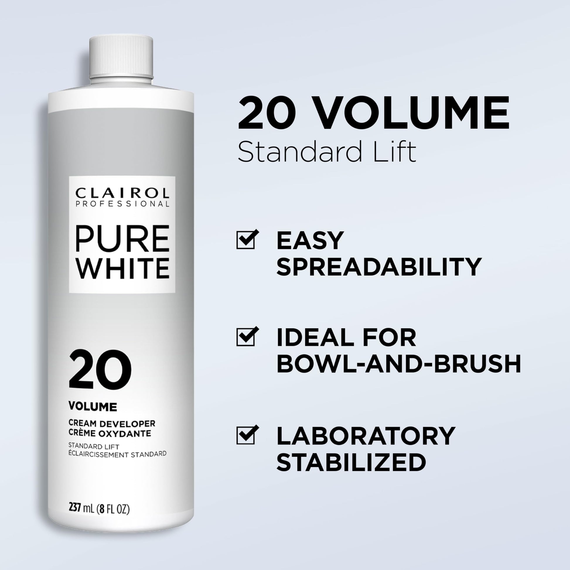 Lavender Clairol Professional Pure White 20 volume Crème Developer, 128 oz