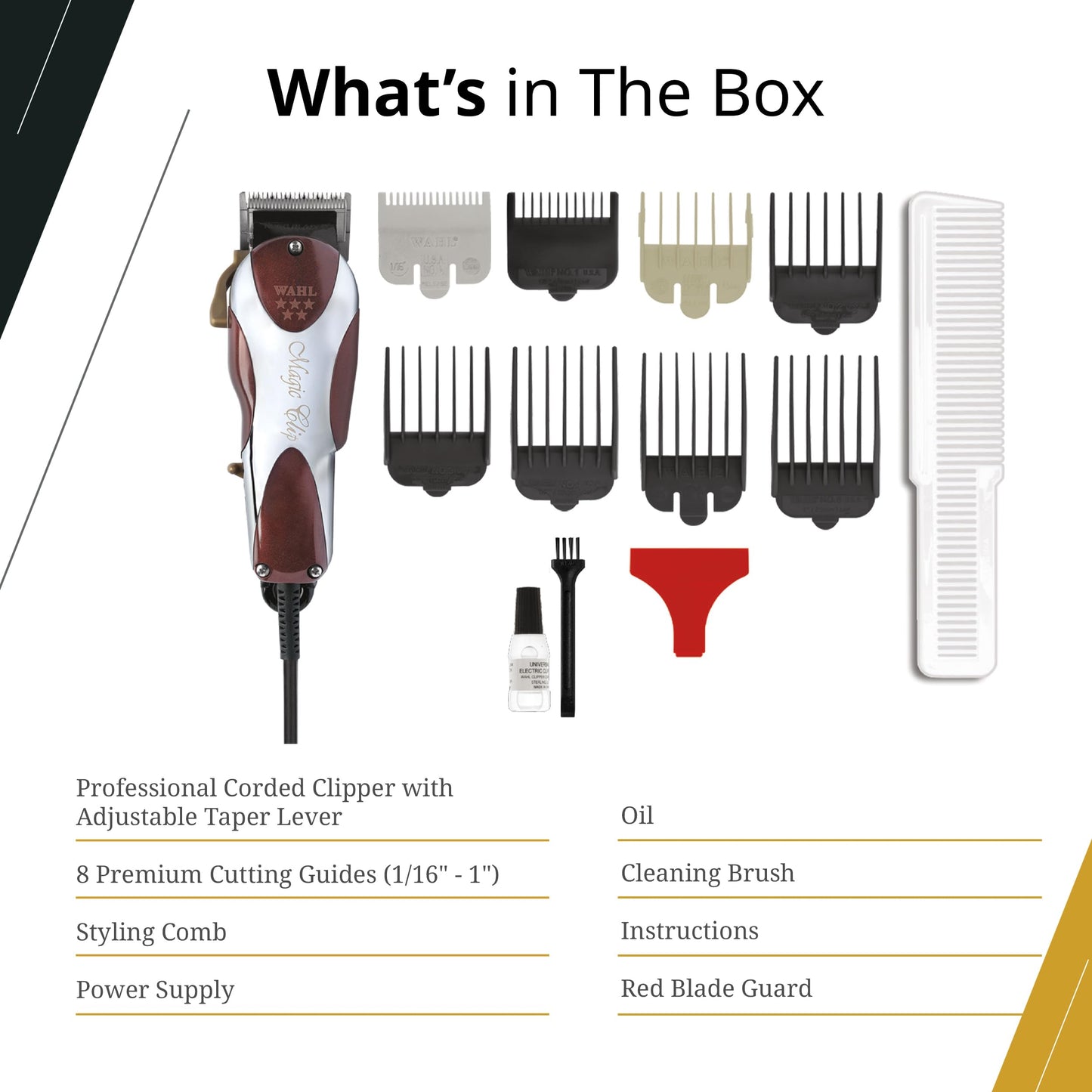 White Smoke Wahl Professional 5 Star Series Magic Clip Corded Clipper Precision Fade Zero Overlap Adjustable Blades V9000 Motor Chrome
