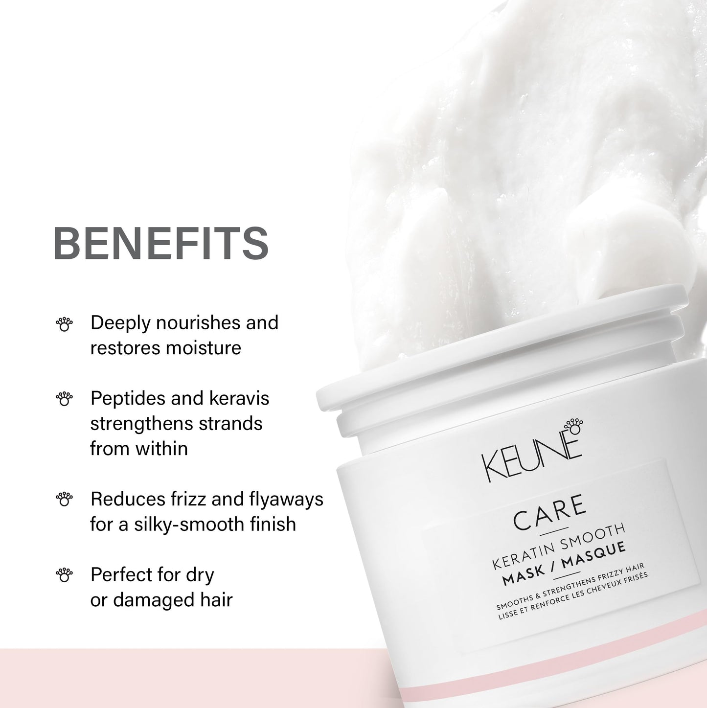 Keune Care 角蛋白柔顺发膜，深层调理和修复护理，适用于易卷曲的头发，6.8 液体盎司